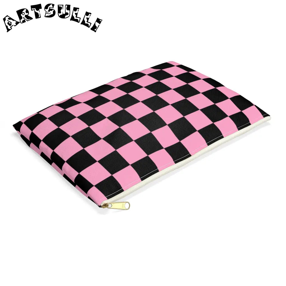 JAKKOUTTHEBXX Checkerboard Black and Pink Accessory Pouch