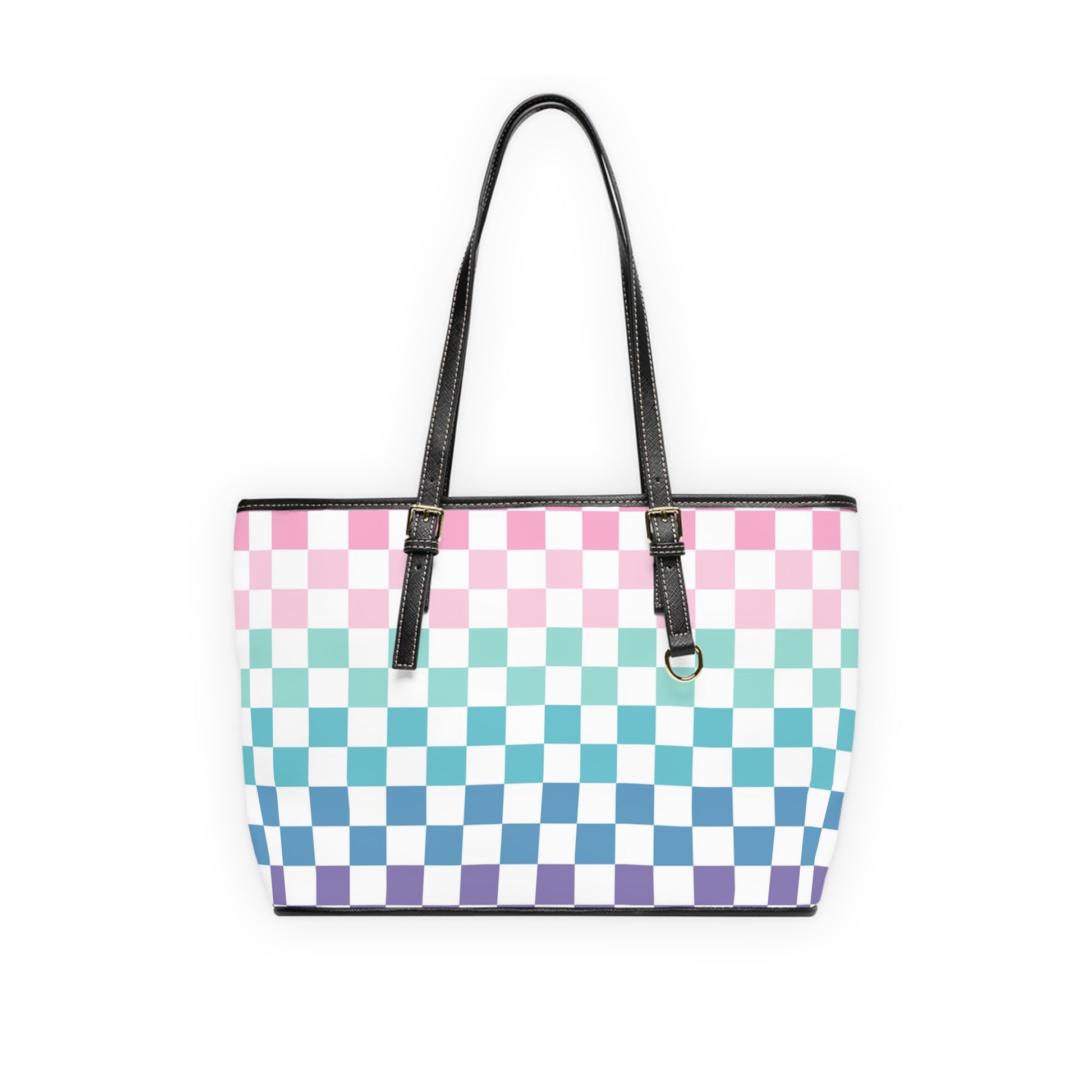 Vaporwave Rainbow  Checkerboard Multi-Color PU Leather Shoulder Bag, Artsulli - Art is Long, Life is Short, Bags, Size, 16" x 10", Color, Black, , , 29442426299600762615