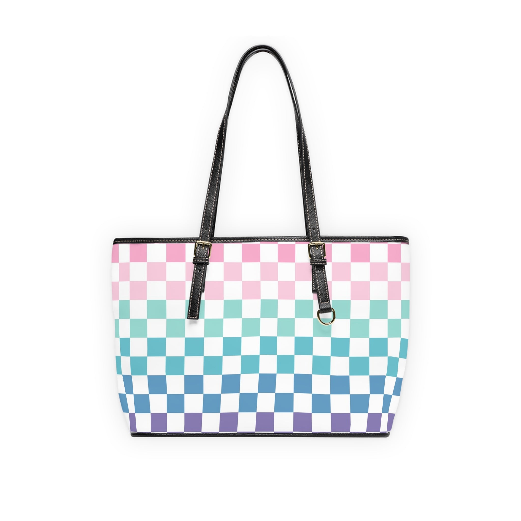 Vaporwave Rainbow  Checkerboard Multi-Color PU Leather Shoulder Bag, Artsulli - Art is Long, Life is Short, Bags, Size, 16" x 10", Color, Black, , , 29442426299600762615