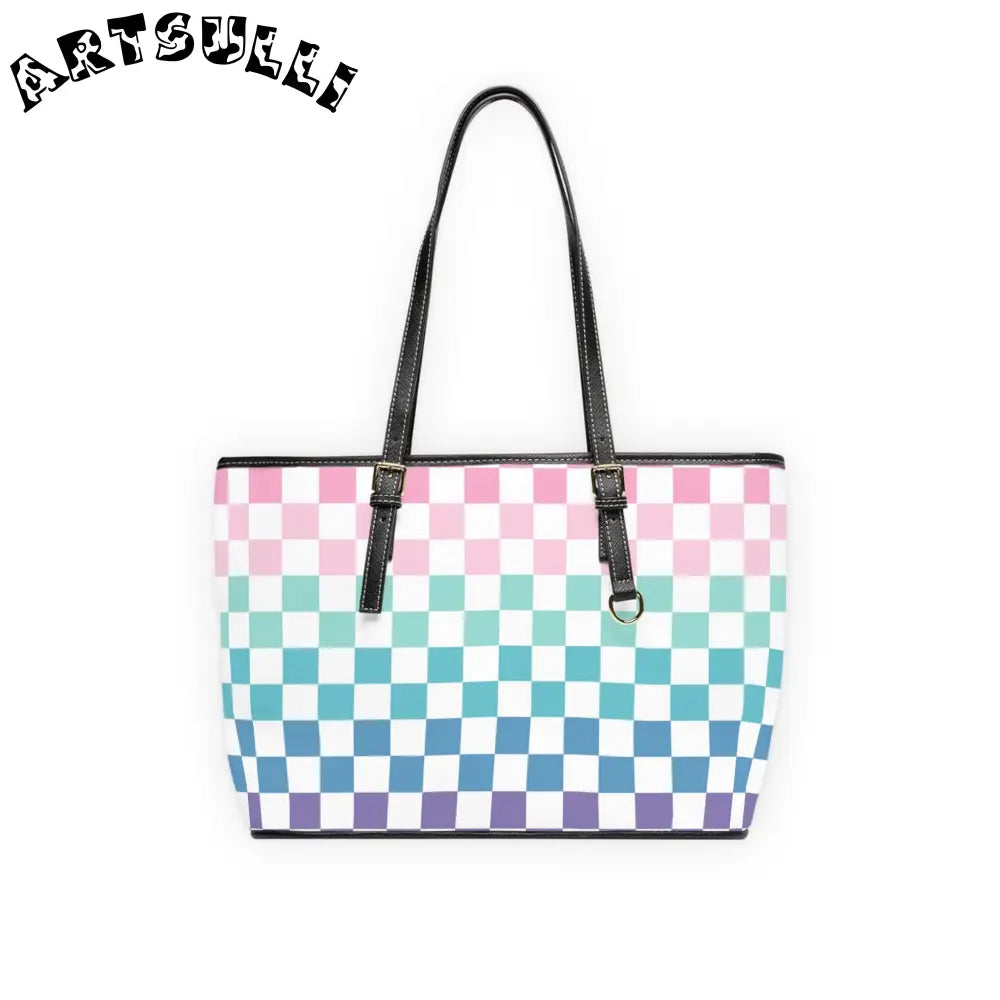 JAKKOUTTHEBXX Vaporwave Rainbow Checkerboard Multi-Color PU Leather