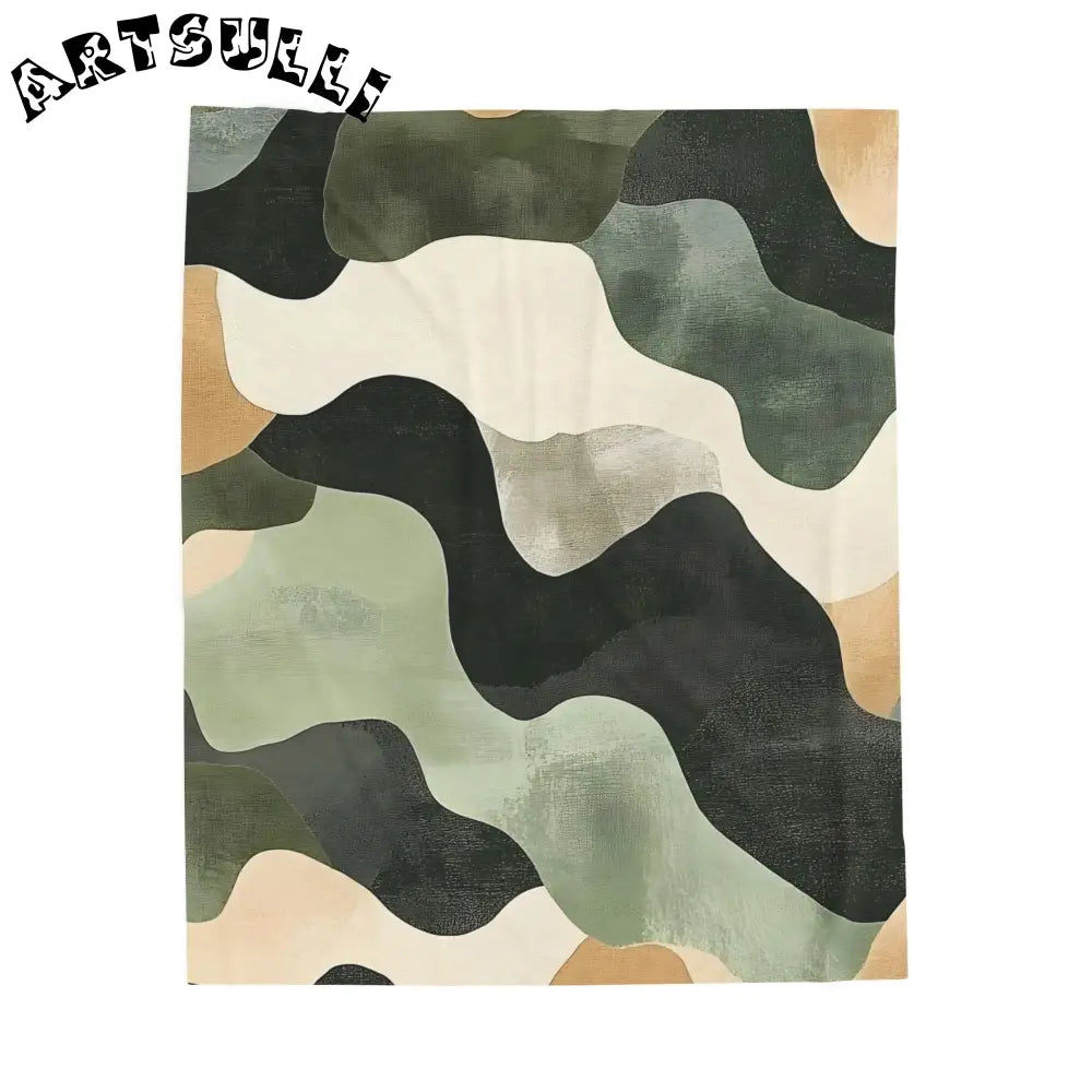 JAKKOUTTHEBXX Velveteen Blanket Style Abstract Rug in Green Black