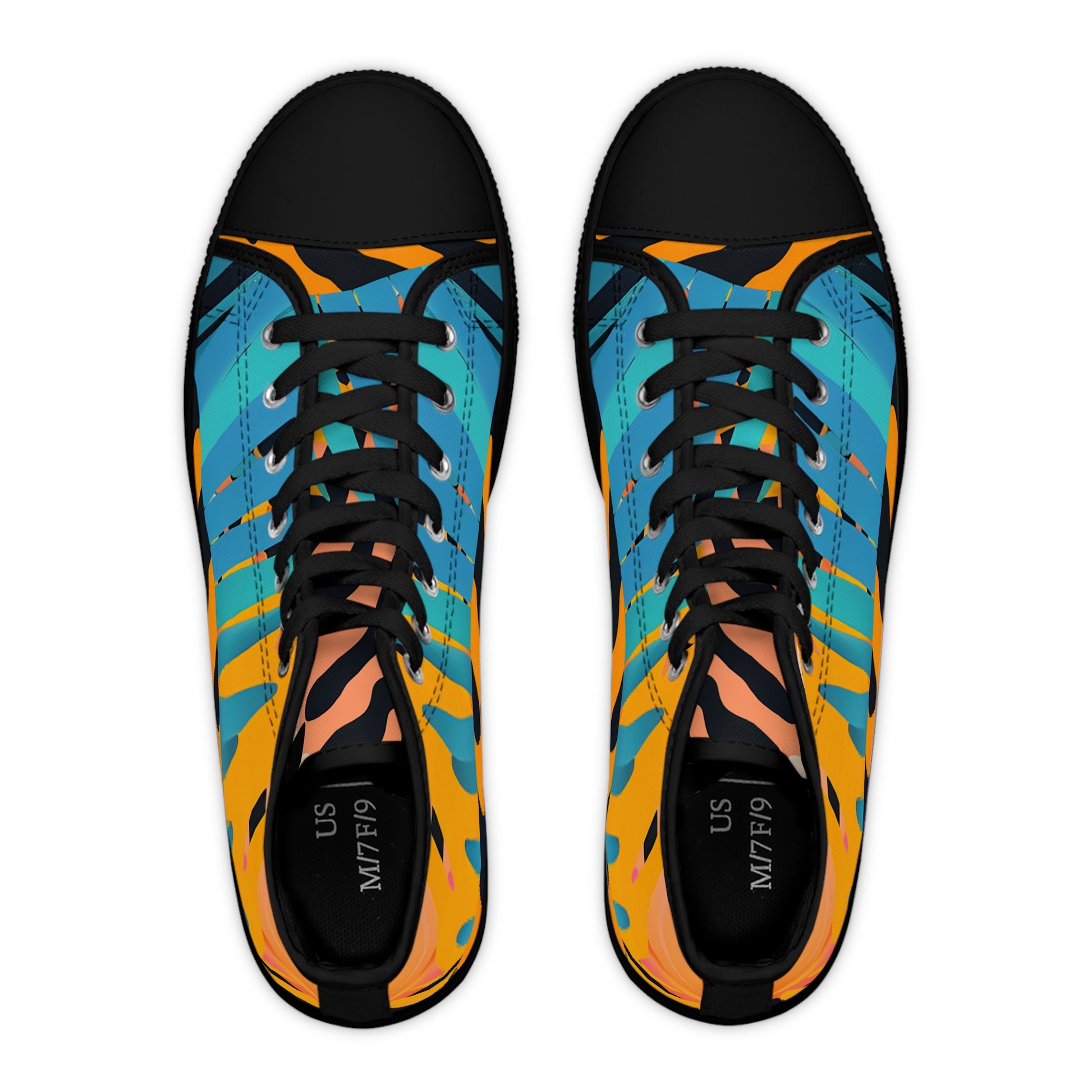 Palm Leaves x Tiger Stripes II Orange and Blue Women's High Top Sneakers, Artsulli - Art is Long, Life is Short, Shoes, , , , , , , 