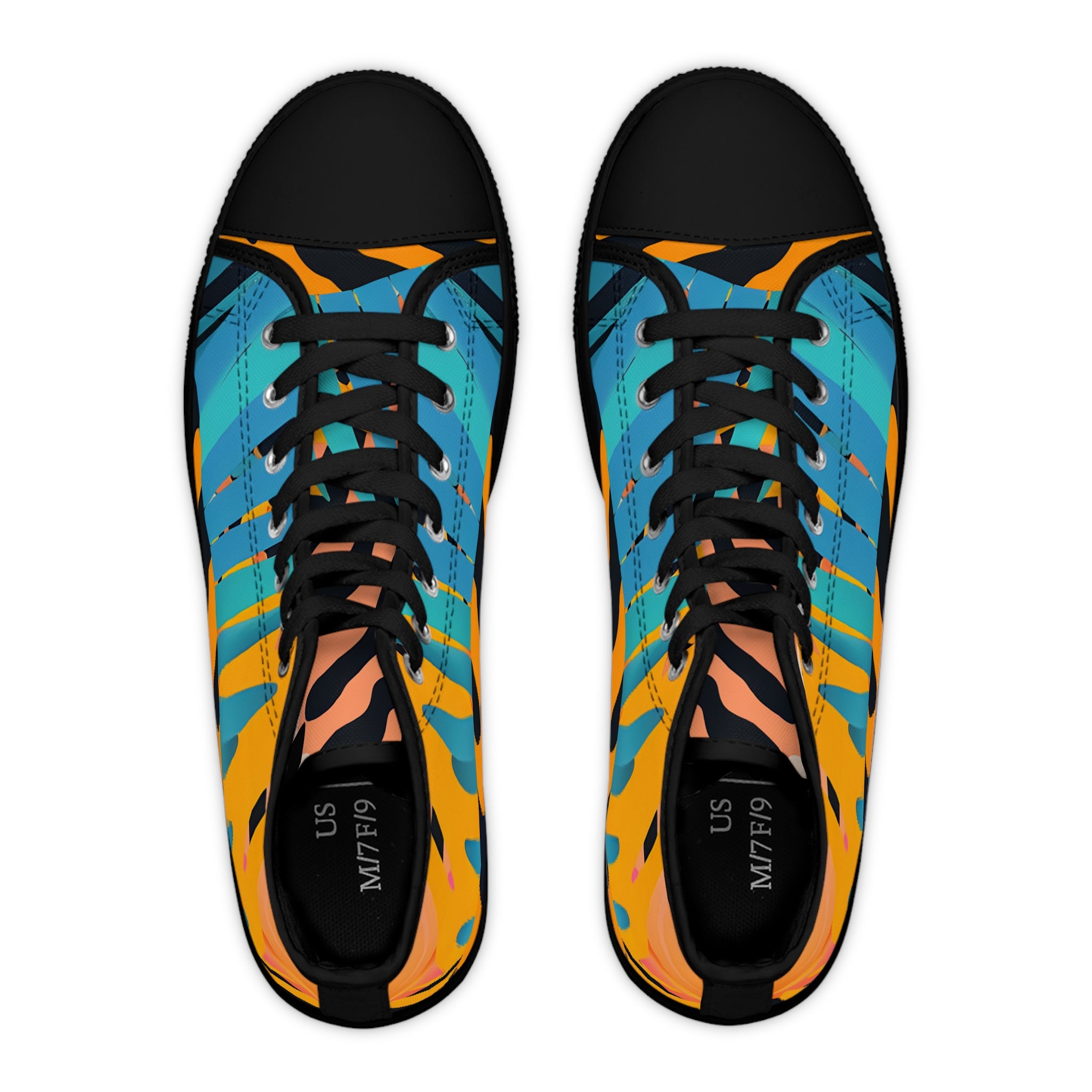 Palm Leaves x Tiger Stripes II Orange and Blue Women's High Top Sneakers, Artsulli - Art is Long, Life is Short, Shoes, , , , , , , 