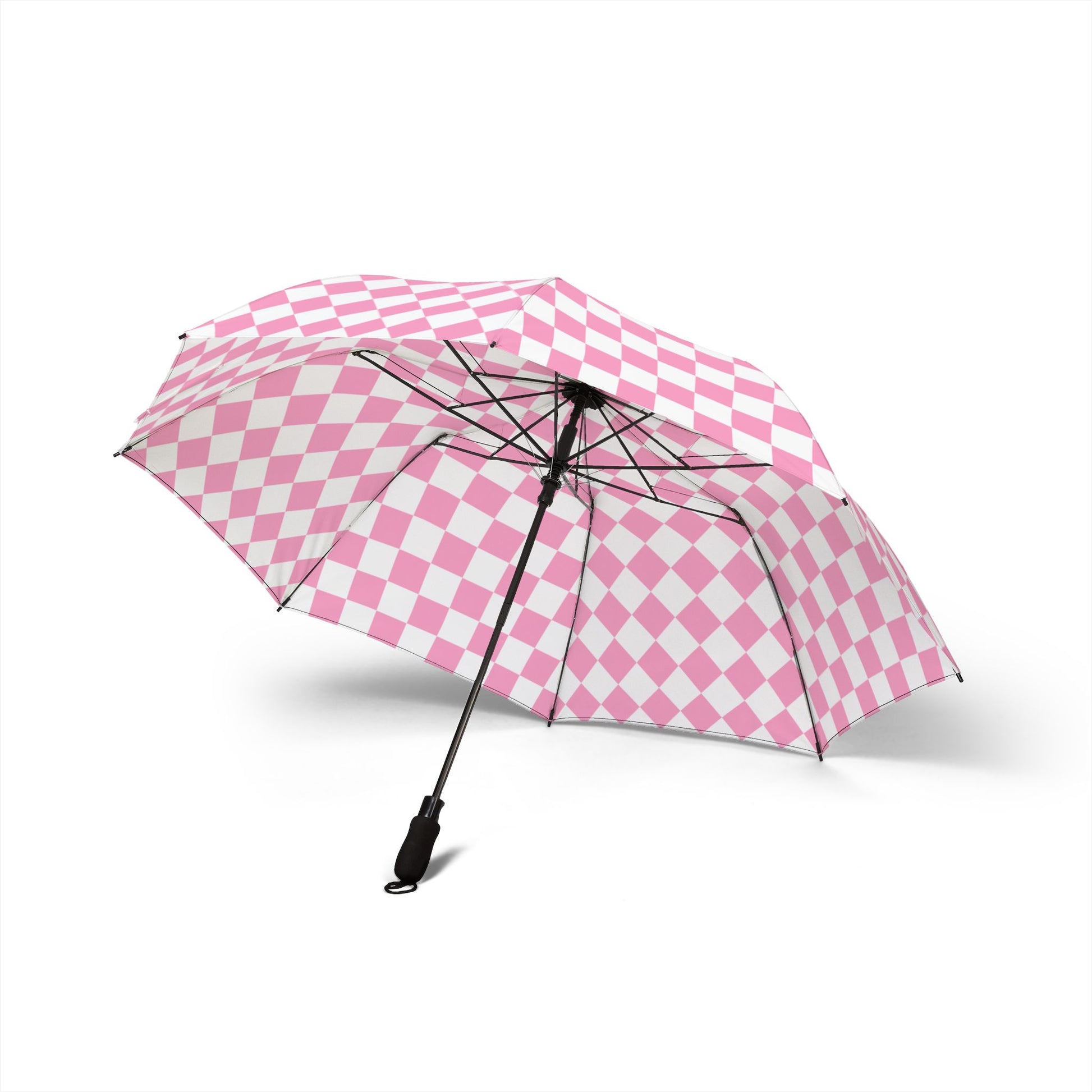Checkerboard Hot Pink and White Semi-Automatic Foldable Umbrella, Artsulli - Art is Long, Life is Short, Accessories, , , , , , , 