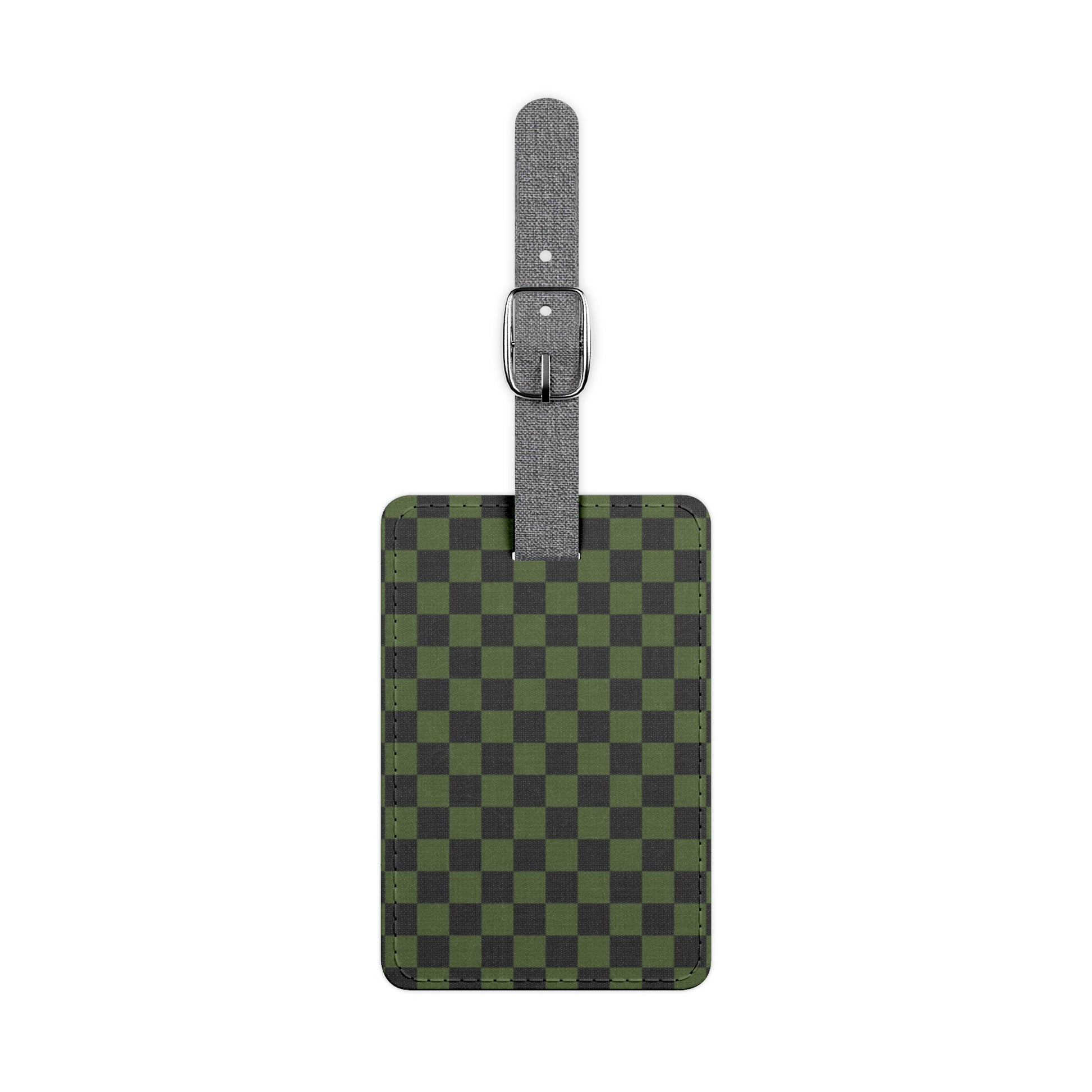 Checkerboard Olive Green and Black Saffiano Polyester Luggage Tag, Rectangle, Artsulli - Art is Long, Life is Short, Accessories, Size, One size, Shape, Rectangle, , , 37400823151780552601