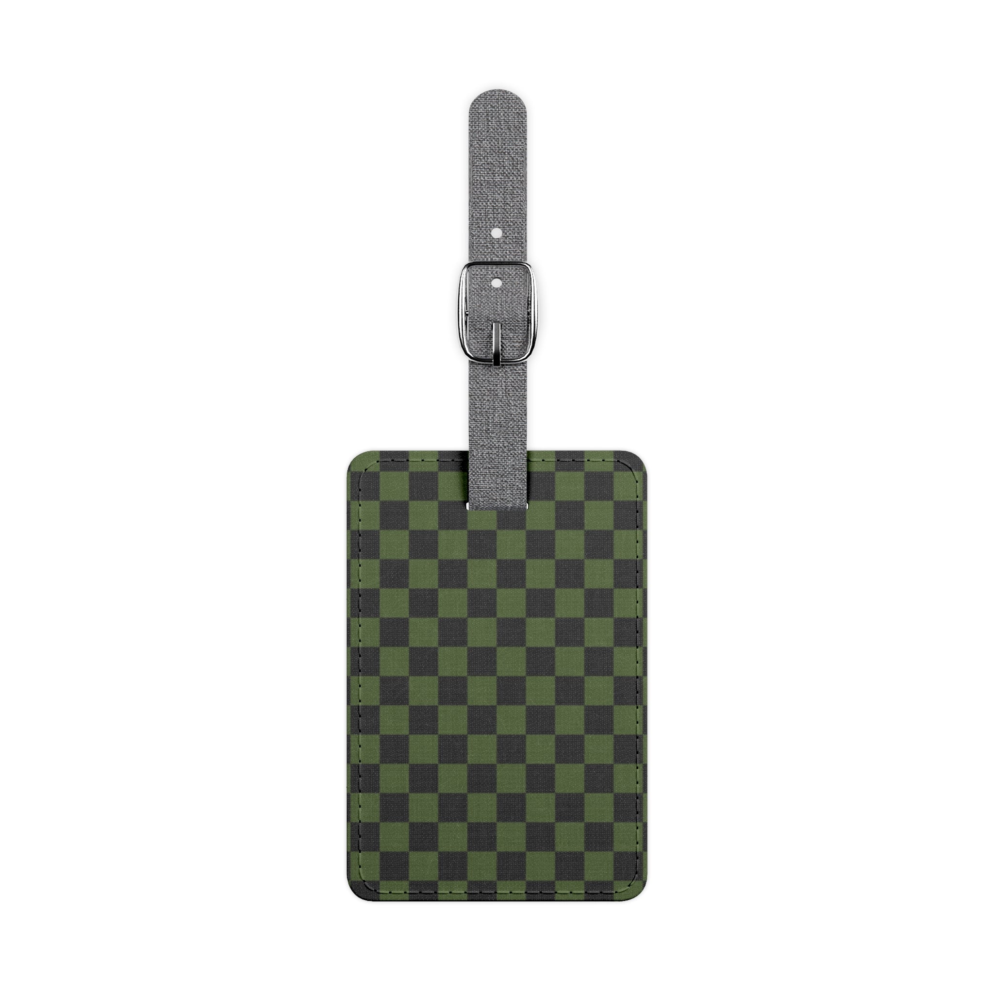 Checkerboard Olive Green and Black Saffiano Polyester Luggage Tag, Rectangle, Artsulli - Art is Long, Life is Short, Accessories, Size, One size, Shape, Rectangle, , , 37400823151780552601