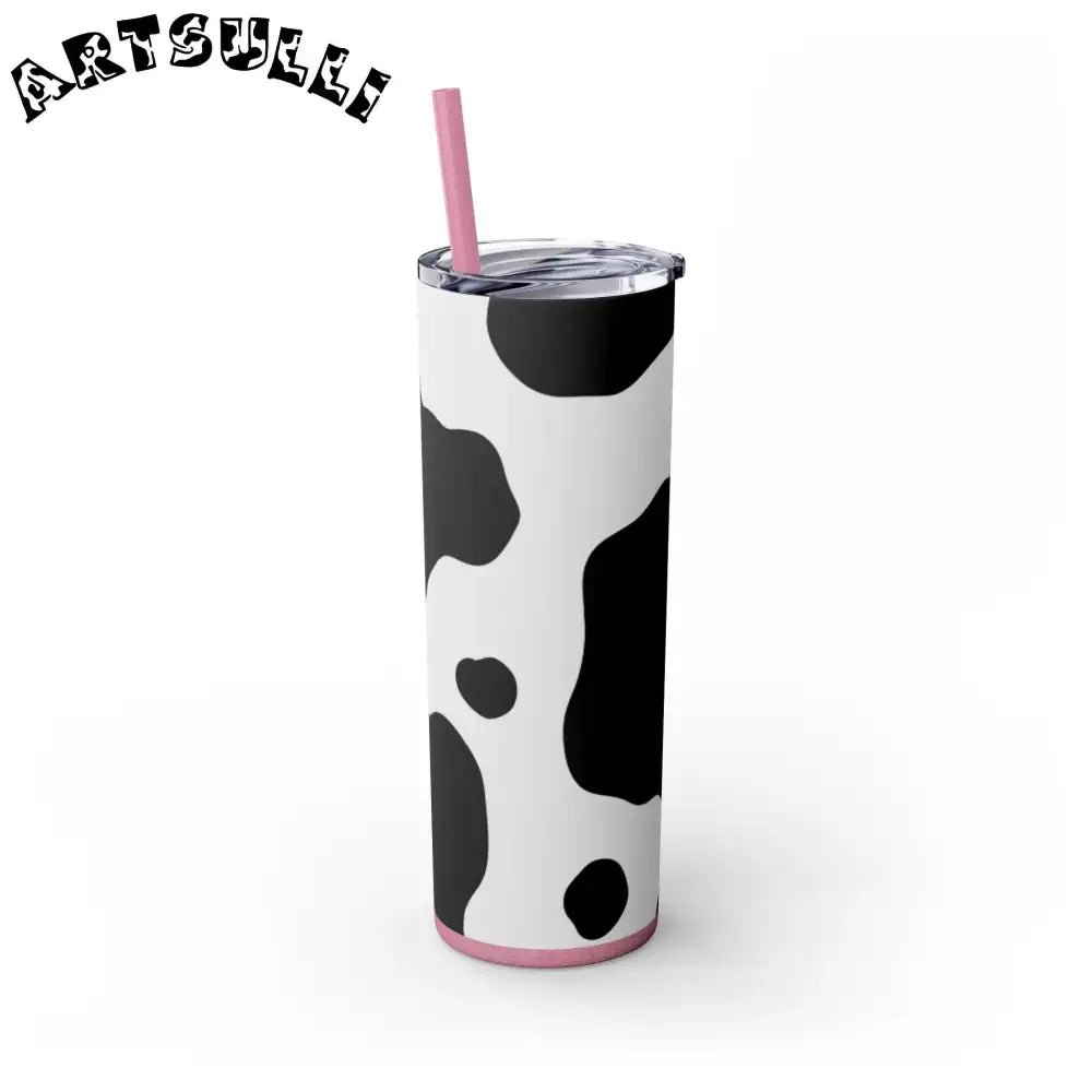 JAKKOUTTHEBXX White cow print skinny tumbler with clear lid