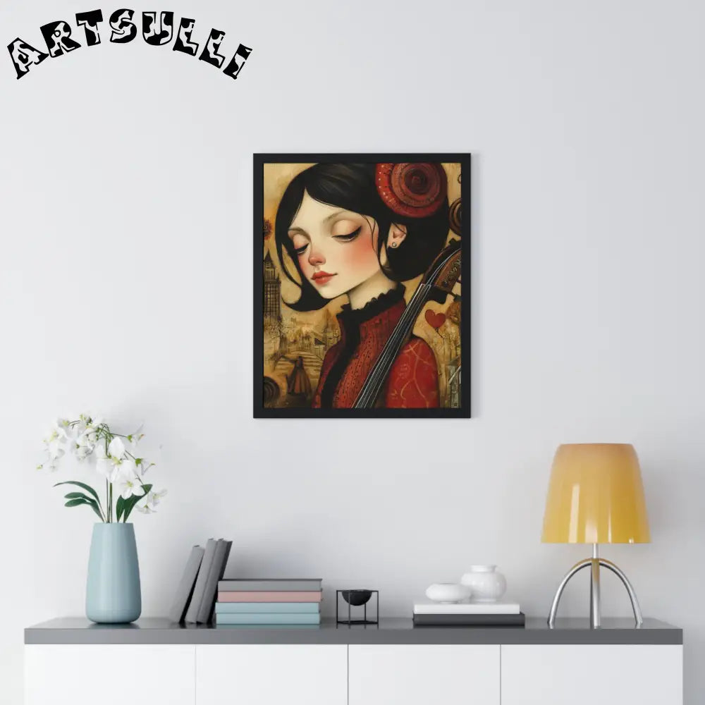 JAKKOUTTHEBXX Dark Haired Woman Playing Instrument Framed Poster 2025