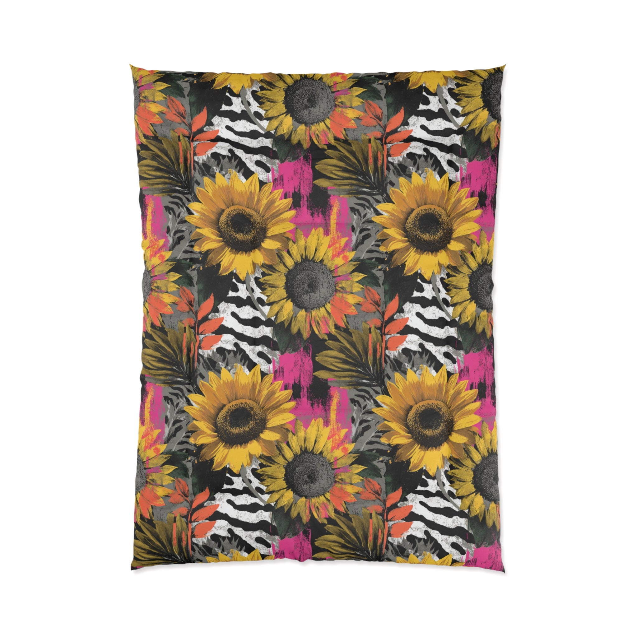 Zebra Stripes x Sunflowers Multi-Color Comforter, Artsulli - Art is Long, Life is Short, Home Decor, Size, 68" × 92", , , , , 14543712665403177415