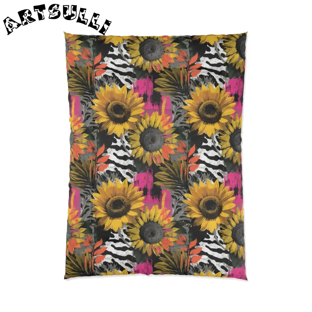Zebra Stripes x Sunflowers Multi-Color Comforter, Artsulli - Art is Long, Life is Short, Home Decor, Size, 68" × 92", , , , , 14543712665403177415