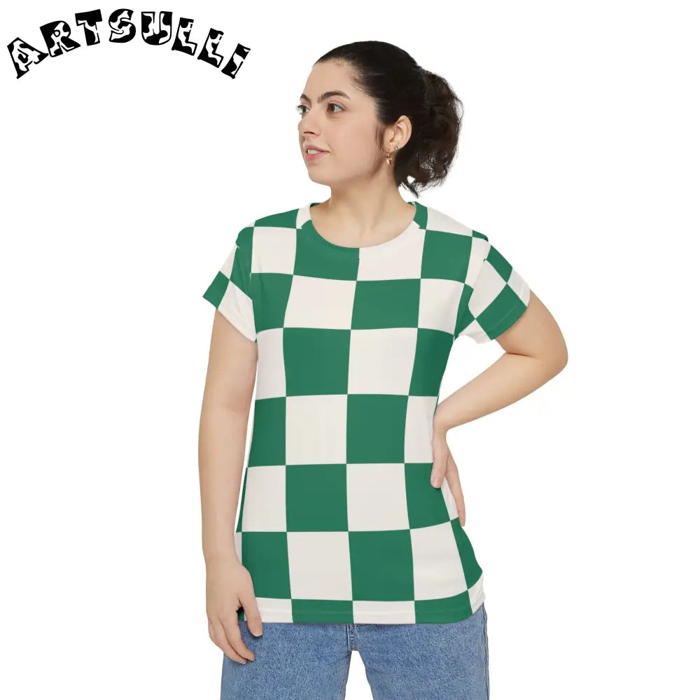 JAKKOUTTHEBXX Checkerboard Dark Green Women’s Short Sleeve Shirt