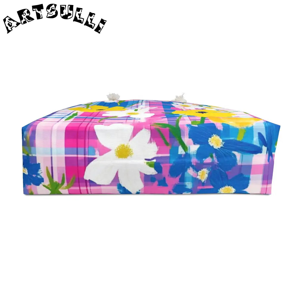 JAKKOUTTHEBXX Plaid Garden II Pink and Purple Weekender Bag