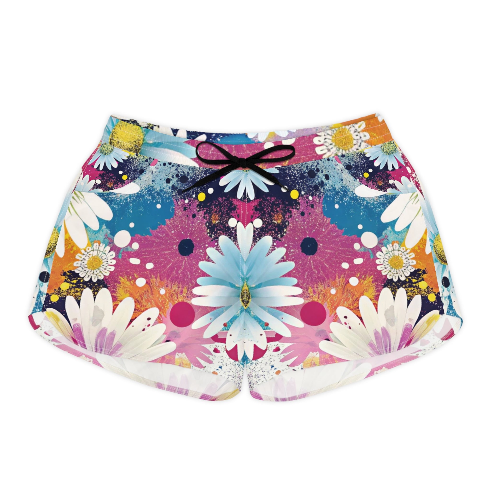 Magical Flower Explosion Multi-Color Women's Casual Shorts (AOP), Artsulli - Art is Long, Life is Short, All Over Prints, Size, S, Color, Black drawstring, , , 16345476949987