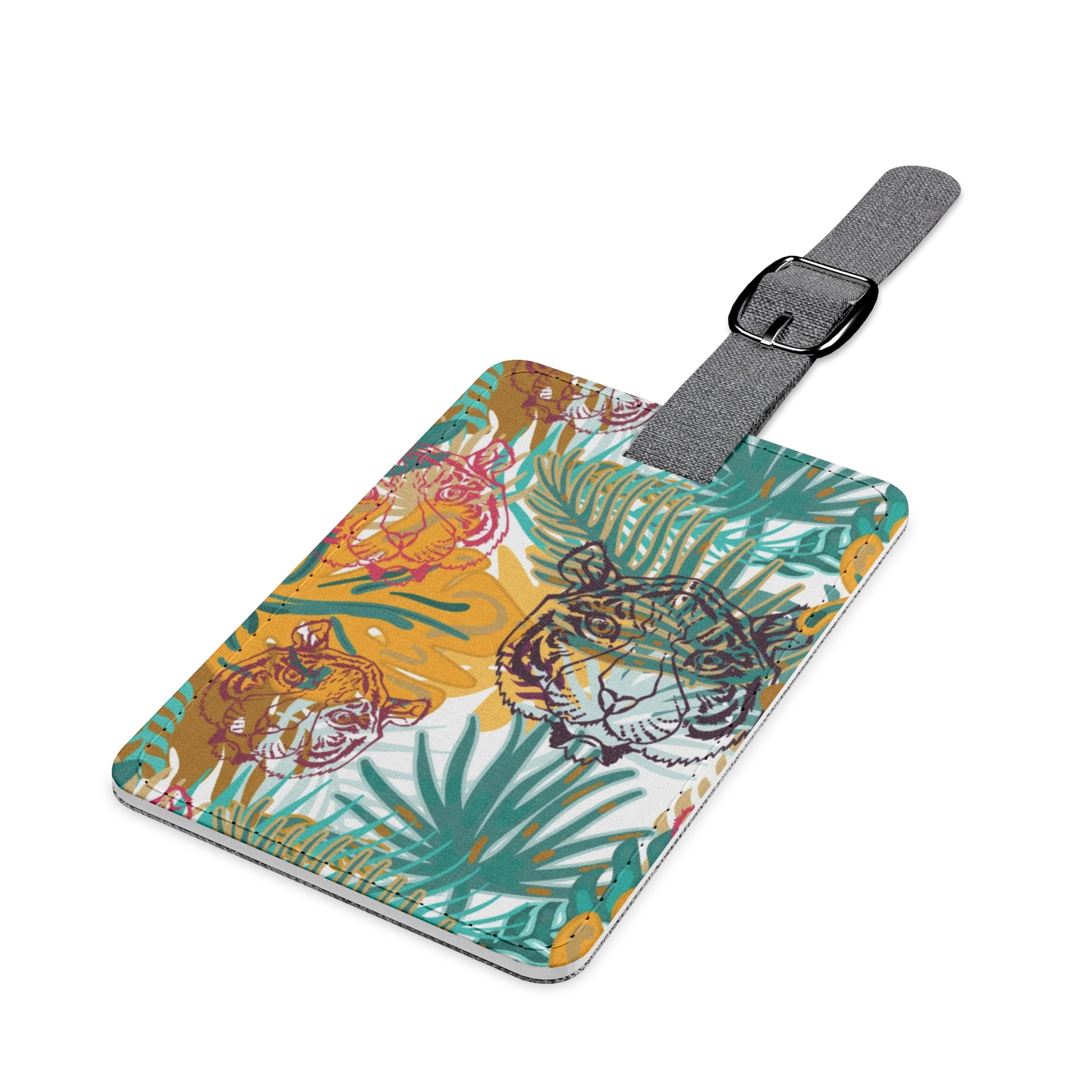 Tropical Jungle Tigers Brown and Green Saffiano Polyester Luggage Tag, Rectangle, Artsulli - Art is Long, Life is Short, Accessories, , , , , , , 