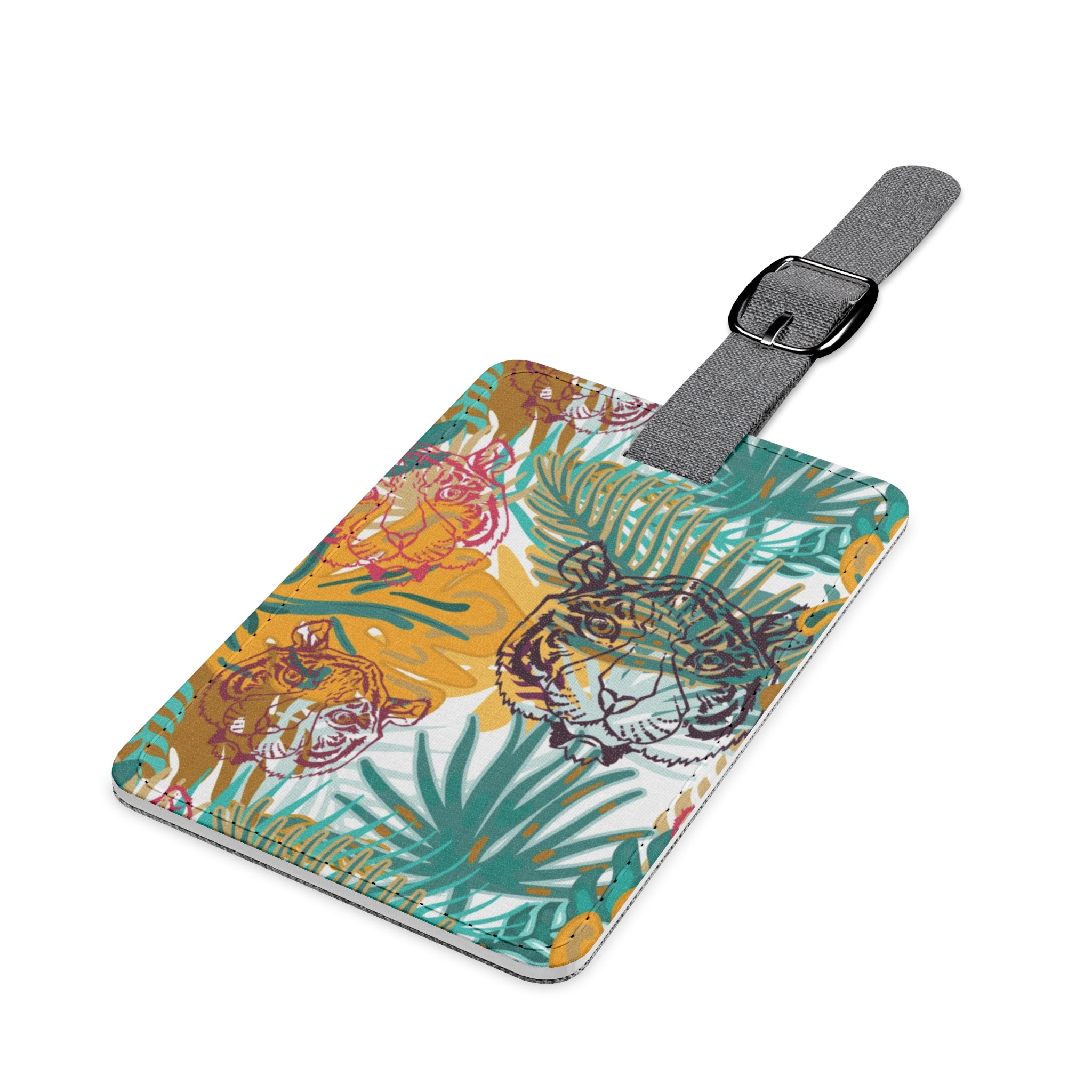 Tropical Jungle Tigers Brown and Green Saffiano Polyester Luggage Tag, Rectangle, Artsulli - Art is Long, Life is Short, Accessories, , , , , , , 