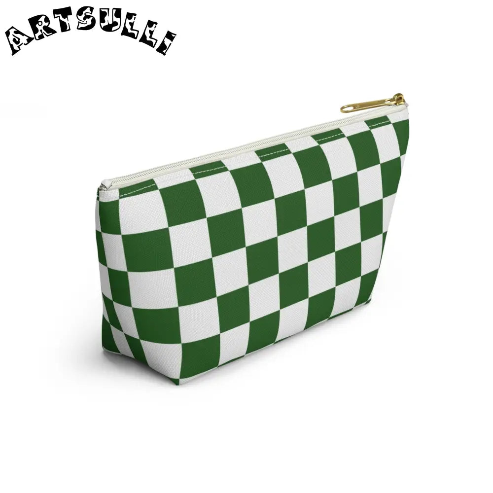JAKKOUTTHEBXX Checkerboard White and Dark Green Accessory Pouch w