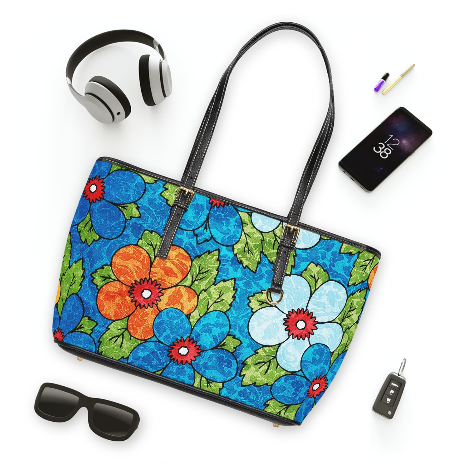 Blue Orange Groovy II PU Leather Shoulder Bag, Artsulli - Art is Long, Life is Short, Bags, , , , , , , 