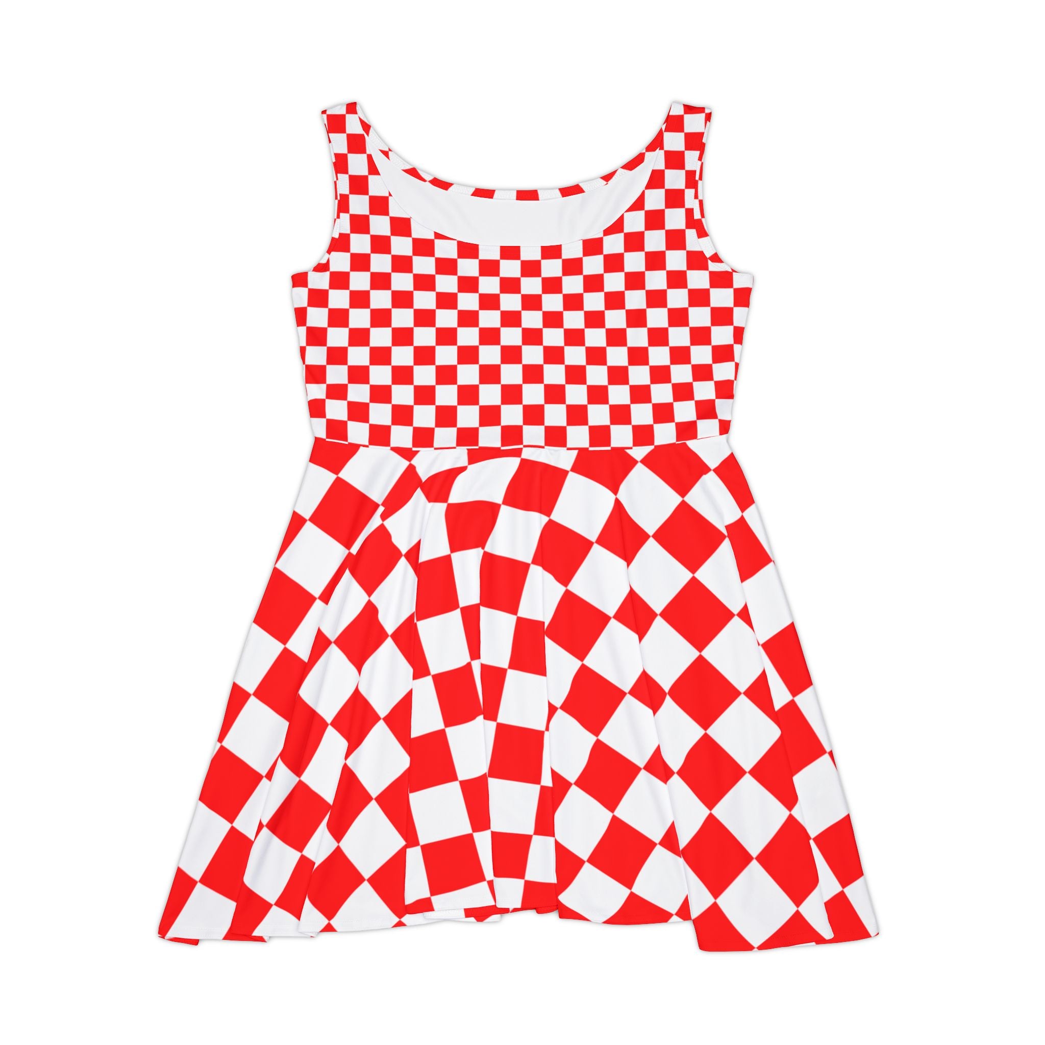 Checkerboard Red and White Women's Skater Dress (AOP), Artsulli - Art is Long, Life is Short, All Over Prints, Size, XS, , , , , 11293117780471164465