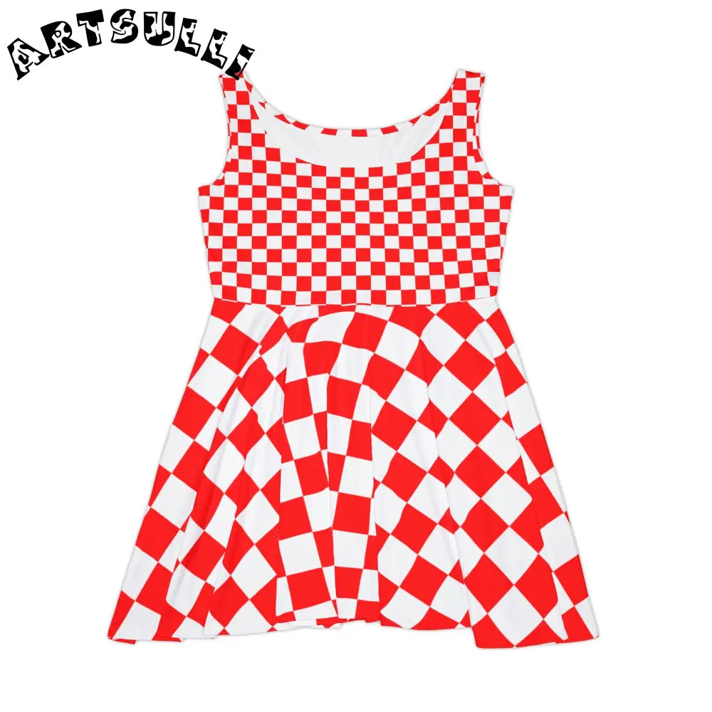 JAKKOUTTHEBXX Checkerboard Red and White Women’s Skater Dress (AOP)