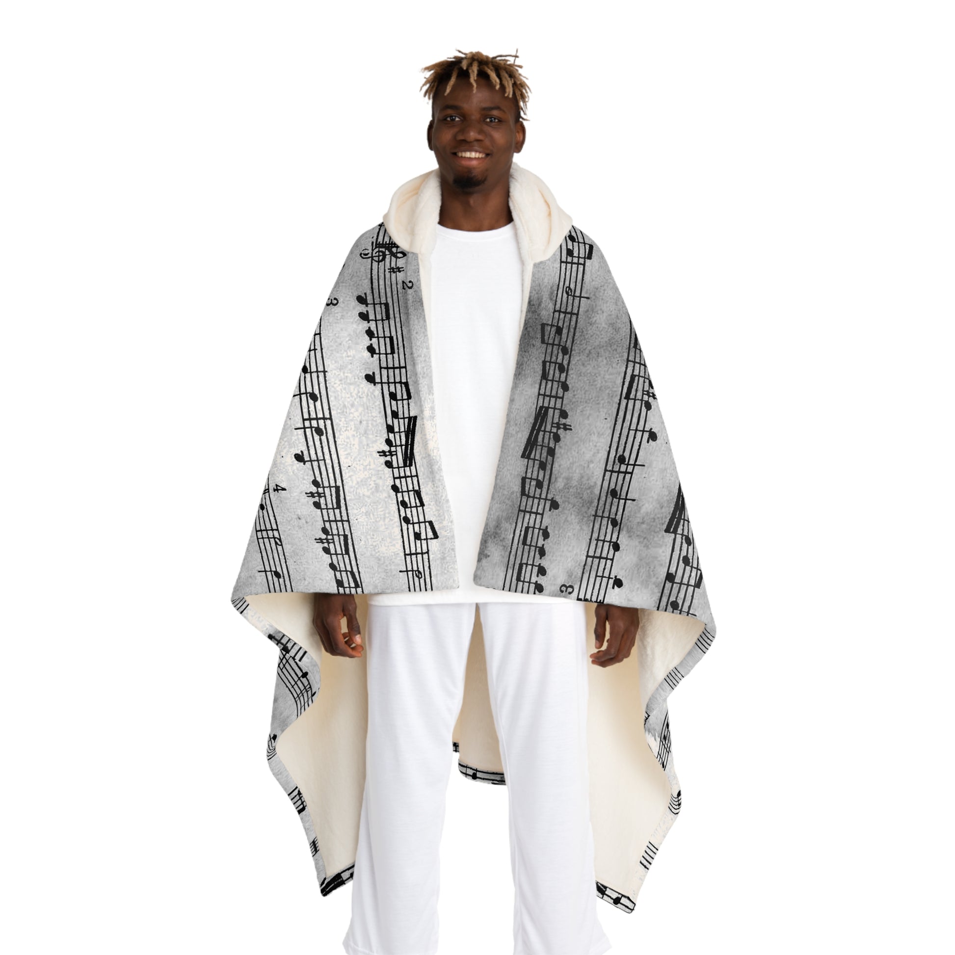 Drip Spill Type Beat Sheet Music II Black Hooded Sherpa Fleece Blanket, Artsulli - Art is Long, Life is Short, All Over Prints, Size, One size, Color, Cream, , , 12725898549452772557
