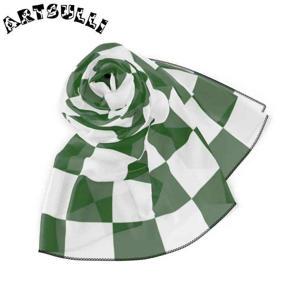 JAKKOUTTHEBXX Checkerboard White and Dark Green Poly Scarf
