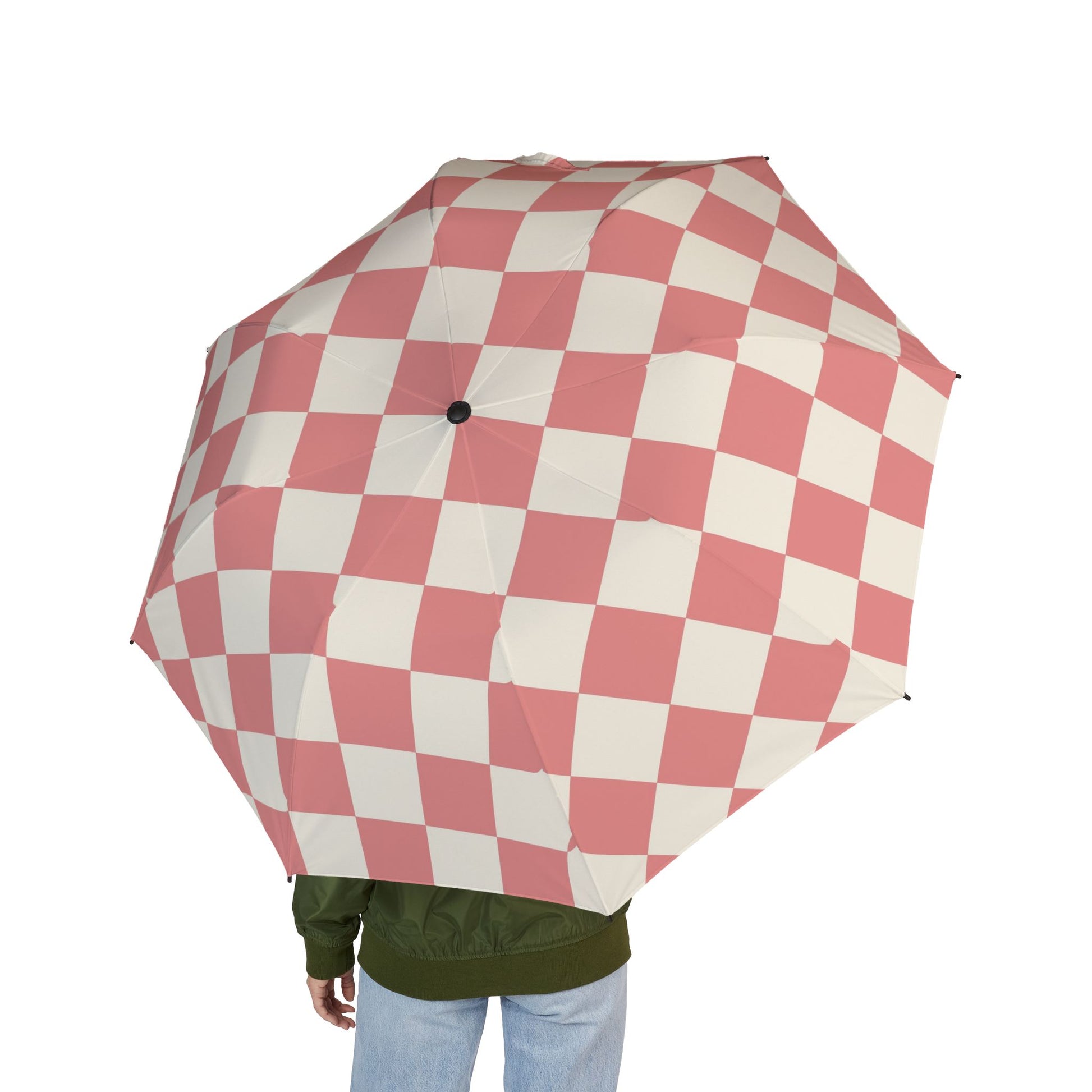 Retro Checkered Grassland Sprites II Semi-Automatic Foldable Umbrella, Artsulli - Art is Long, Life is Short, Accessories, , , , , , , 