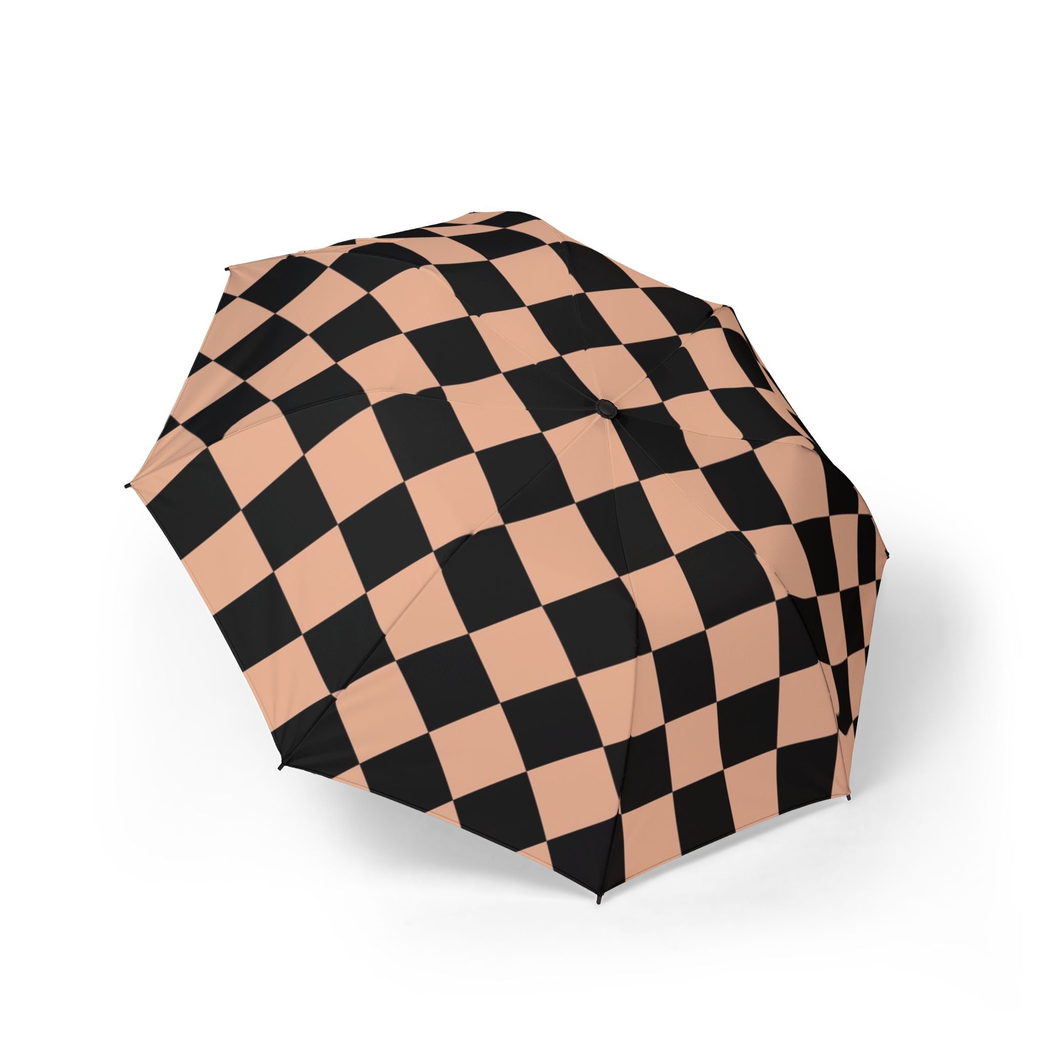 Checkerboard Soft Orange and Black Semi-Automatic Foldable Umbrella, Artsulli - Art is Long, Life is Short, Accessories, Size, One size, , , , , 17270739971809965047