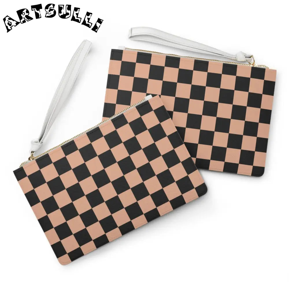 JAKKOUTTHEBXX Checkerboard Soft Orange and Black Clutch Bag
