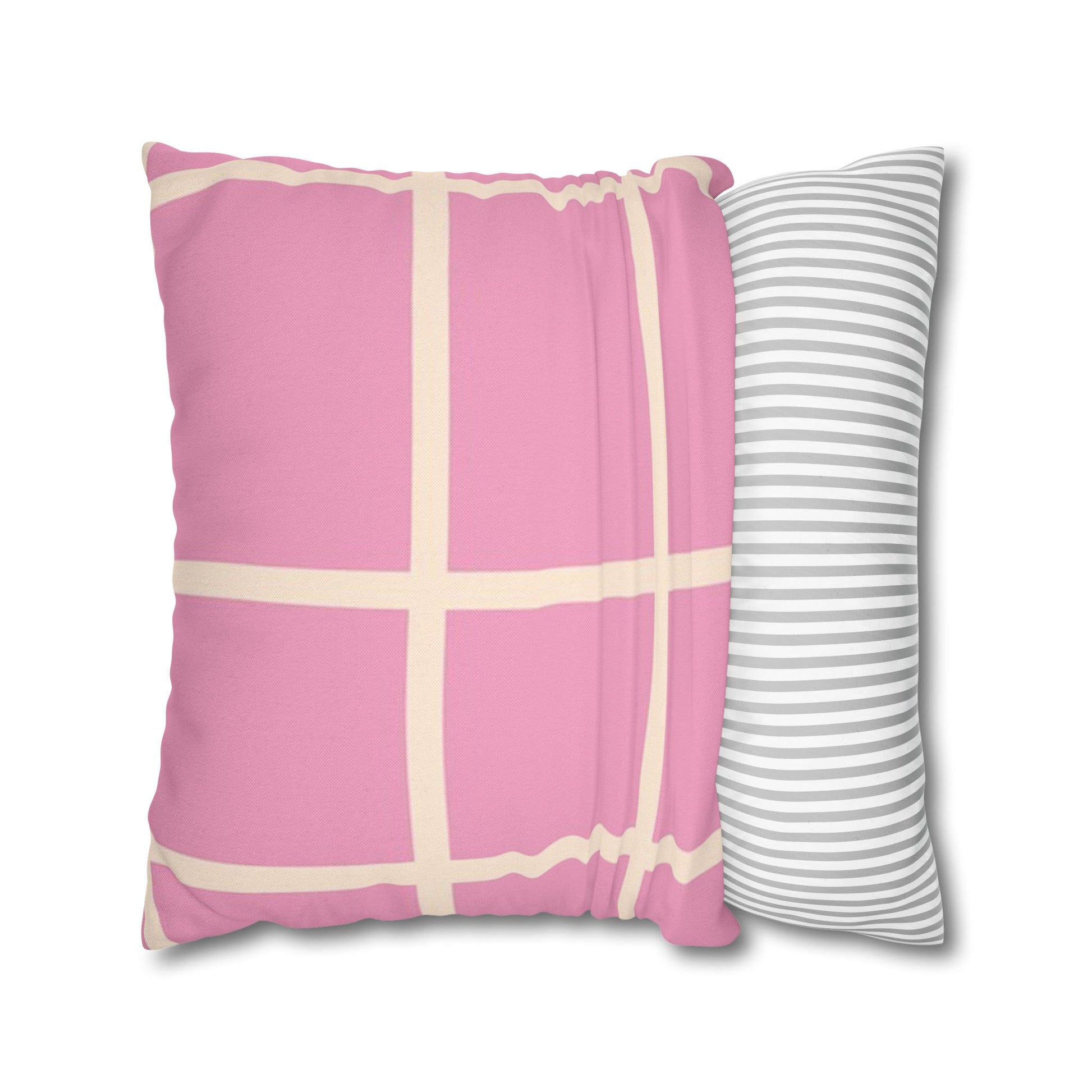 Pink Grid Cloth Sim Spun Polyester Square Pillowcase, Artsulli - Art is Long, Life is Short, Home Decor, , , , , , , 
