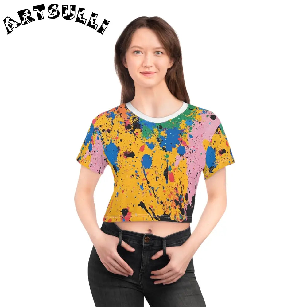 JAKKOUTTHEBXX The Colors Of Paint Splatter Crop Tee (AOP)
