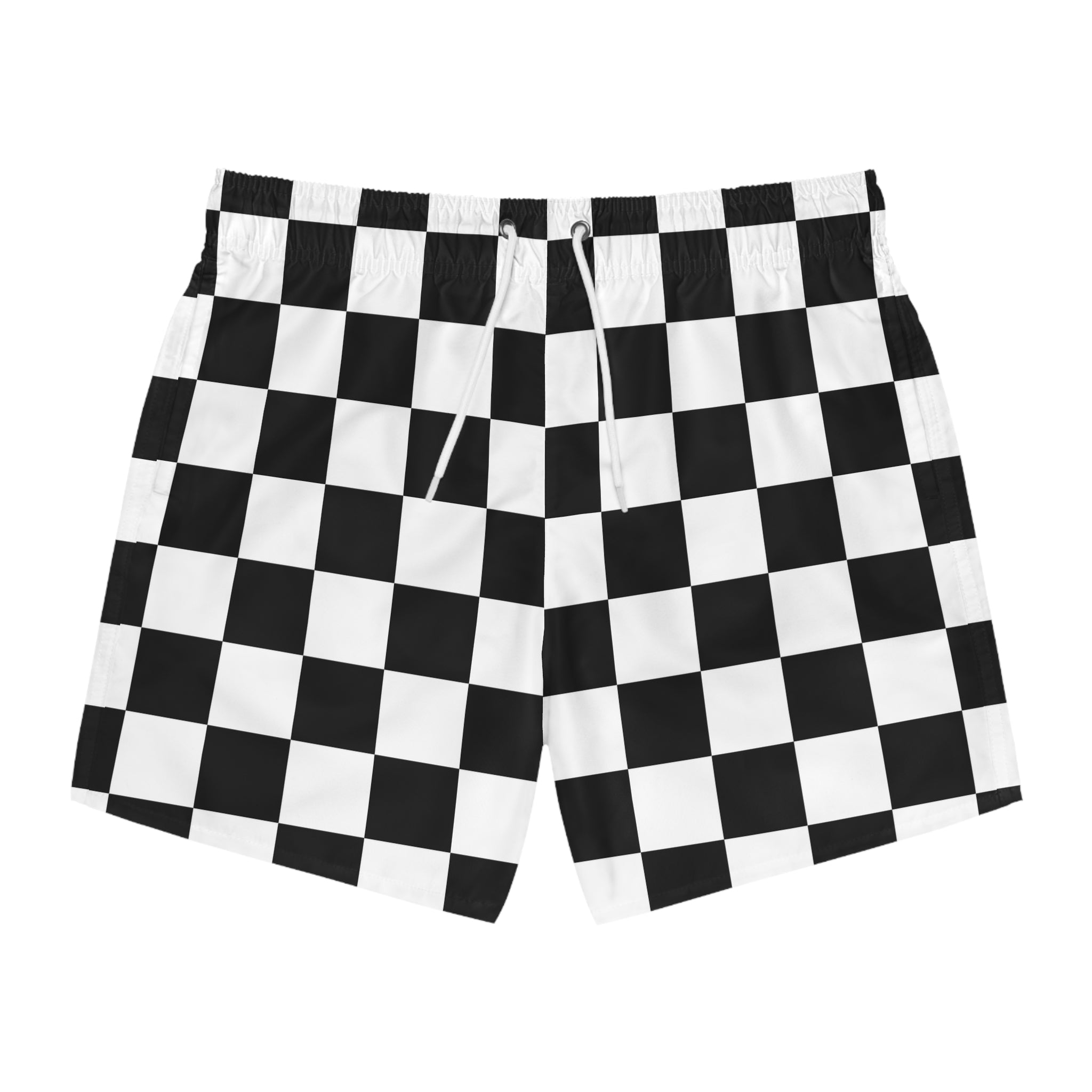 Checkerboard Black and White Swim Trunks (AOP), Artsulli - Art is Long, Life is Short, All Over Prints, Size, XS, Color, Seam thread color automatically matched to design, , , 24746112111686