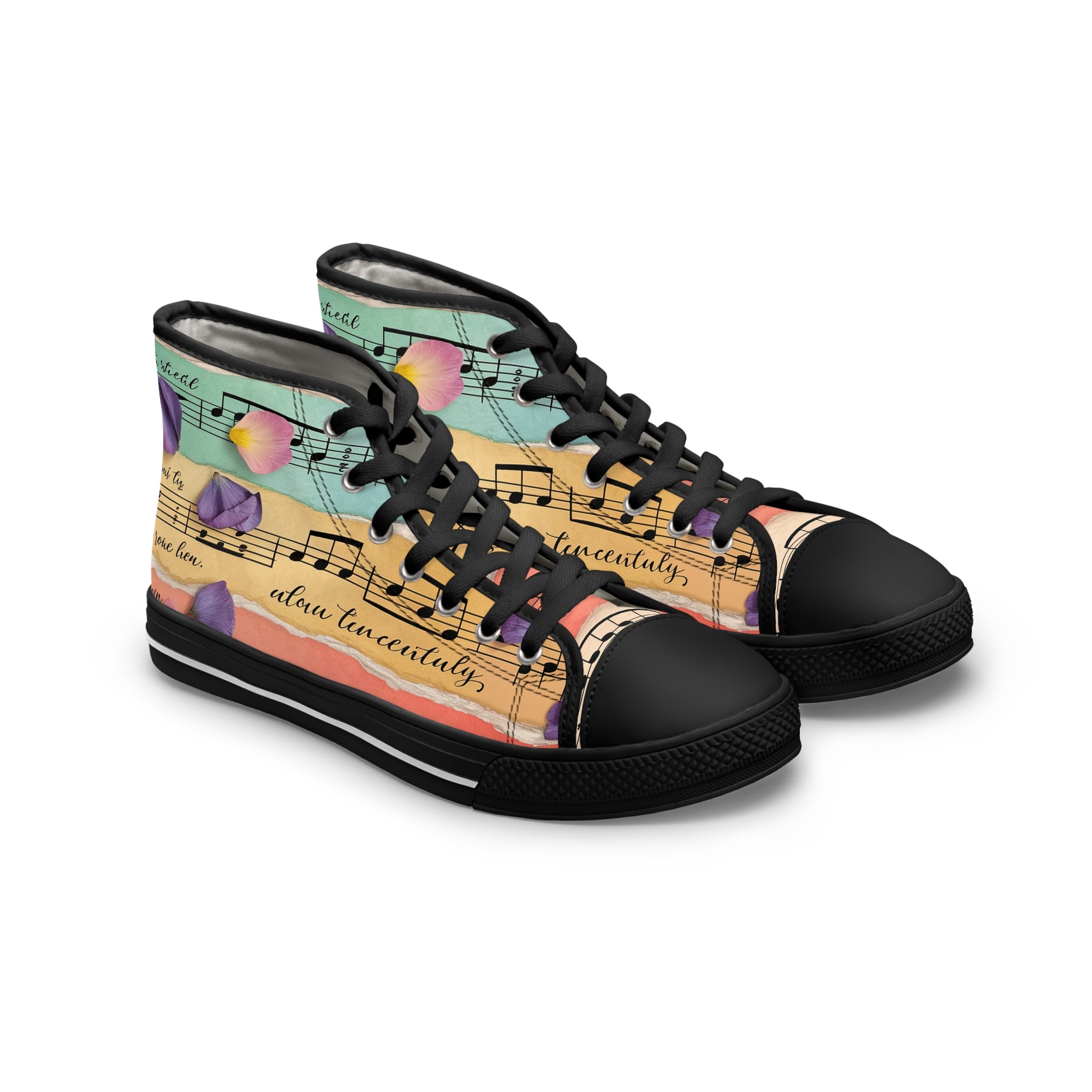 Torn Type Beat Sheet Music Women's High Top Sneakers, Artsulli - Art is Long, Life is Short, Shoes, Size, US 5.5, Color, Black sole, , , 28573628349153473051