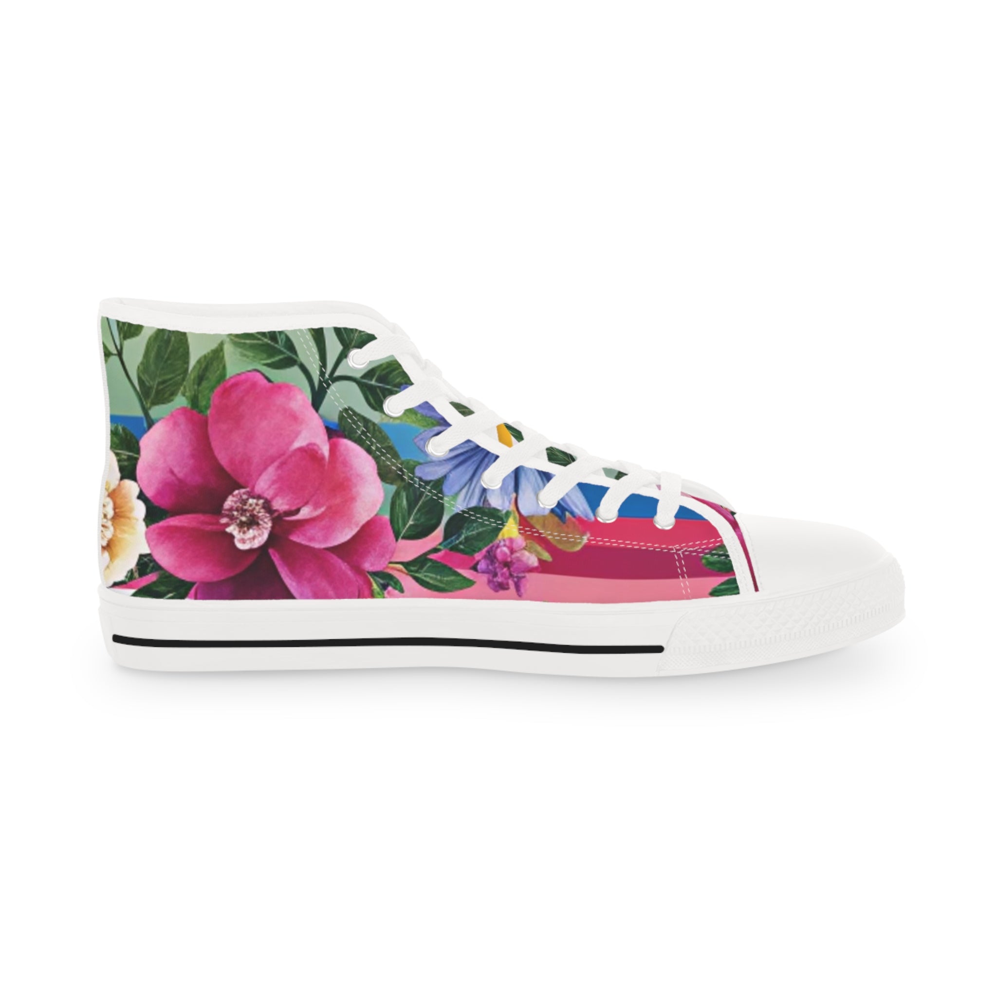 Floral Stripe 4K Men's High Top Sneakers, Artsulli - Art is Long, Life is Short, Shoes, , , , , , , 