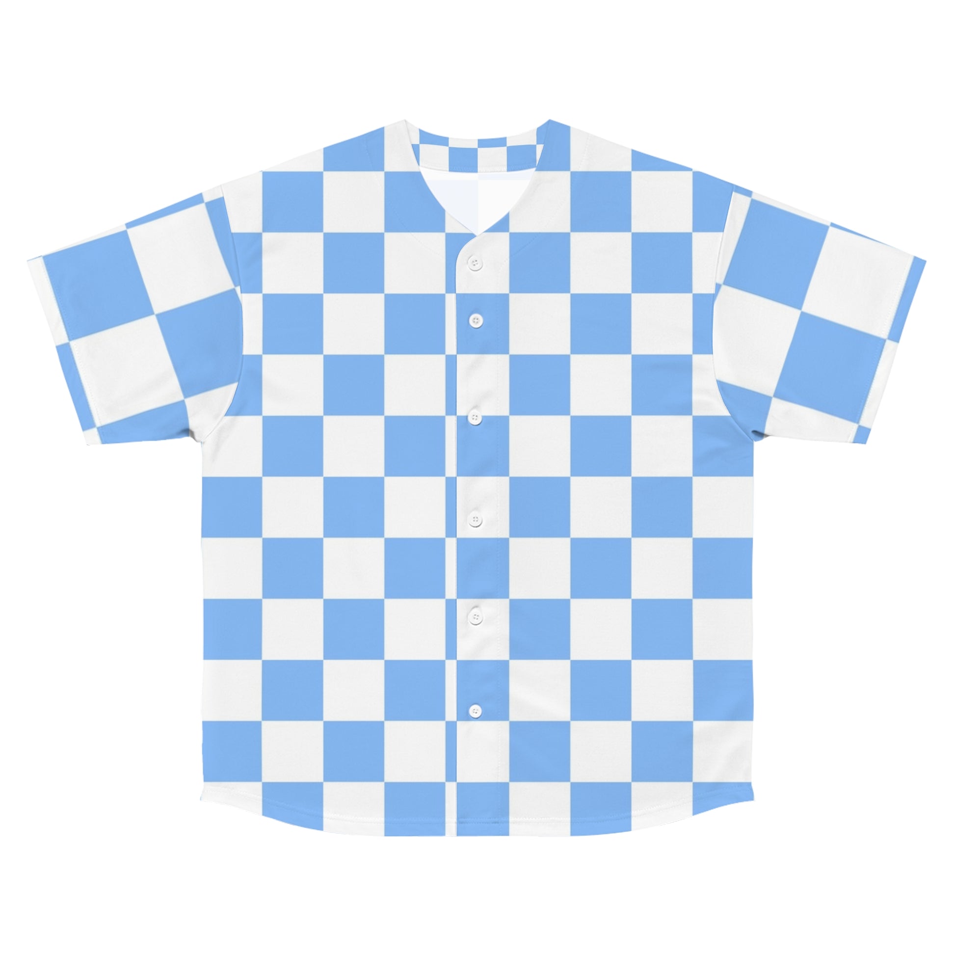 Checkerboard White and Light Blue Men's Baseball Jersey (AOP), Artsulli - Art is Long, Life is Short, All Over Prints, Size, S, Color, Seam thread color automatically matched to design, , , 18353690682449326539