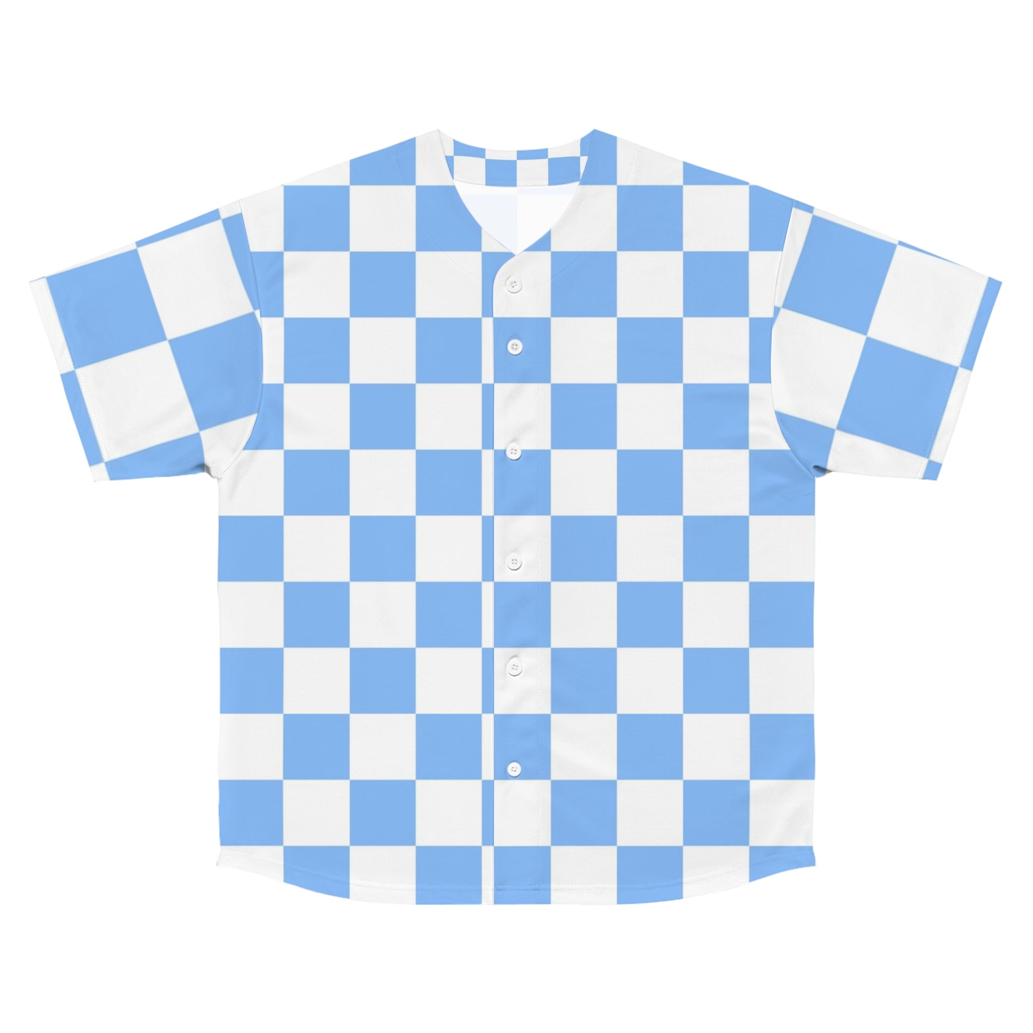 Checkerboard White and Light Blue Men's Baseball Jersey (AOP), Artsulli - Art is Long, Life is Short, All Over Prints, Size, S, Color, Seam thread color automatically matched to design, , , 18353690682449326539