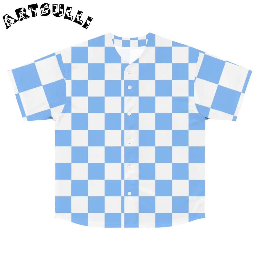 JAKKOUTTHEBXX Checkerboard White and Light Blue Men’s Baseball