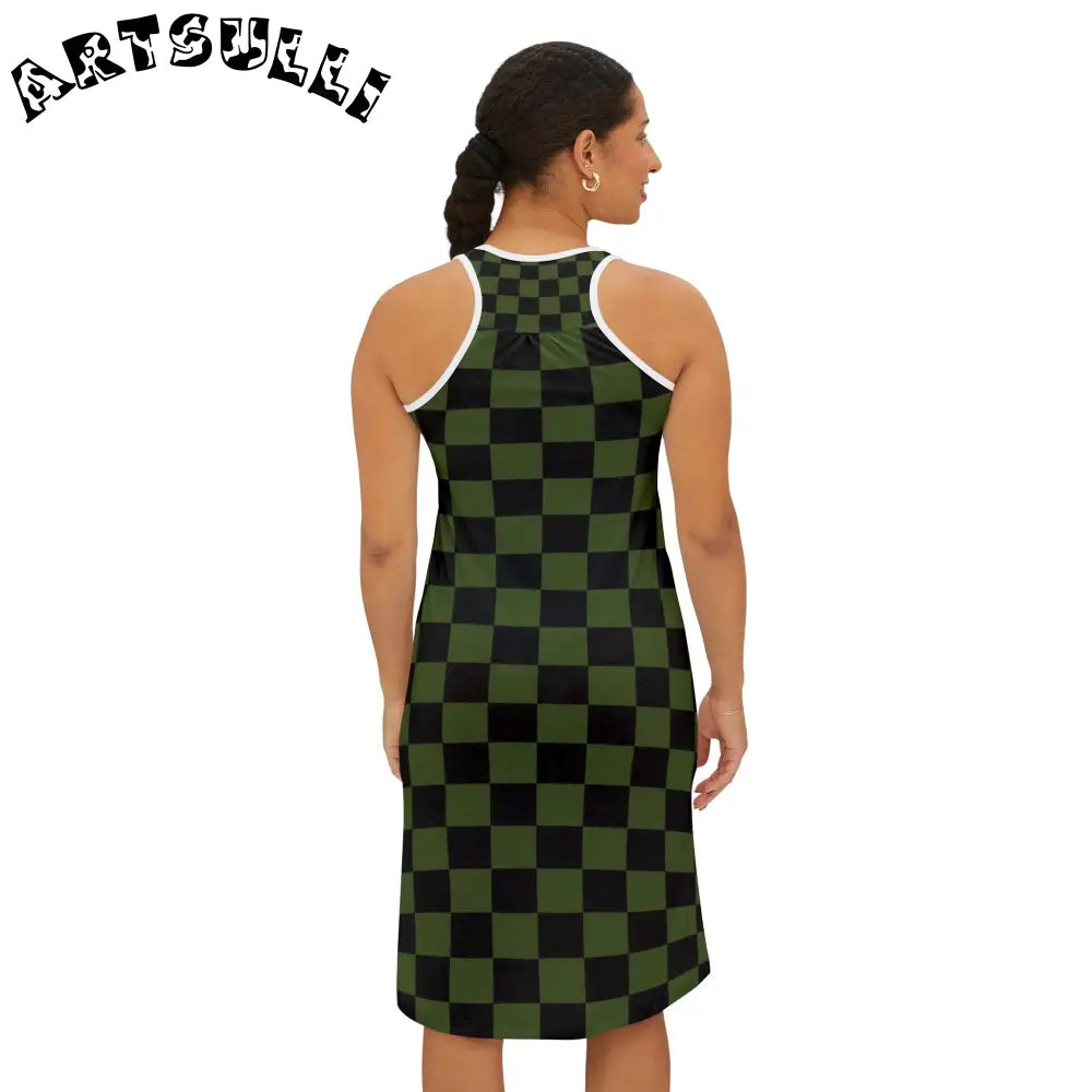 JAKKOUTTHEBXX Checkerboard Olive Green and Black Women’s Racerback
