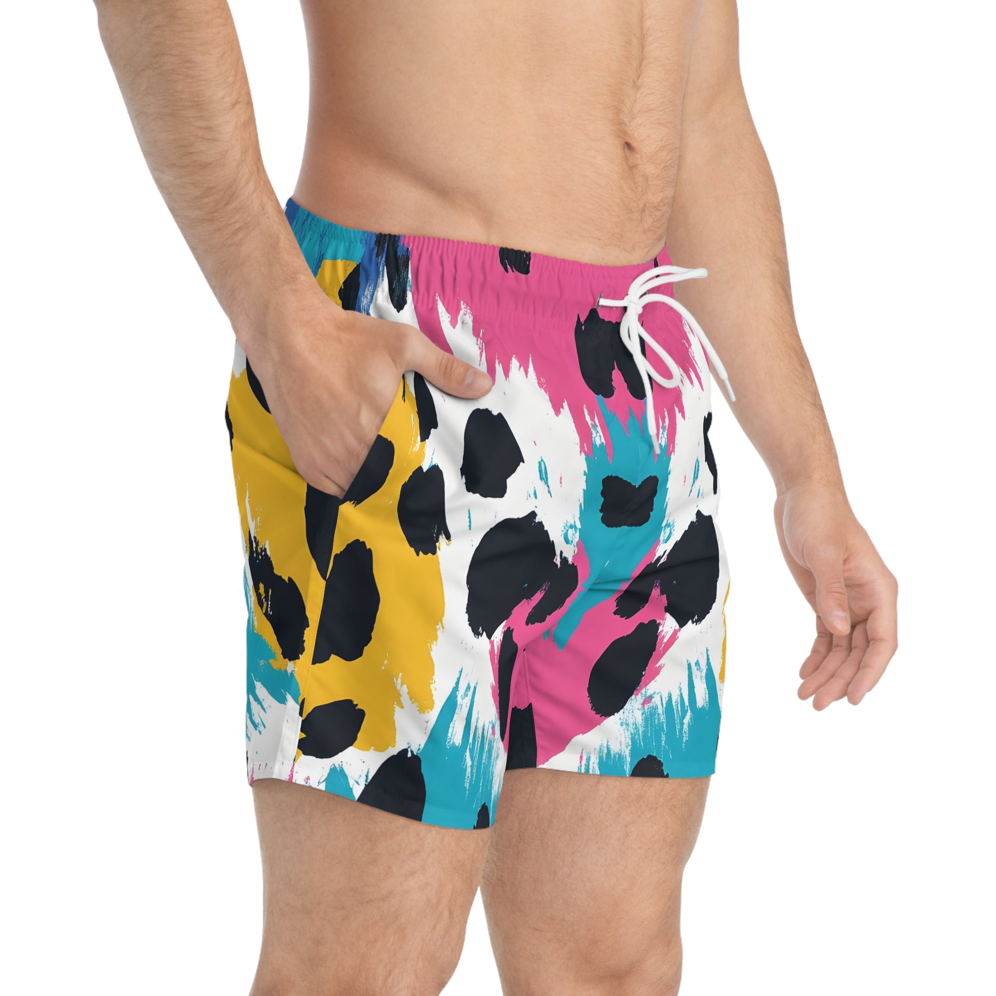 Leopard Print x Paint Brush Strokes Multi-Color Swim Trunks (AOP), Artsulli - Art is Long, Life is Short, All Over Prints, , , , , , , 