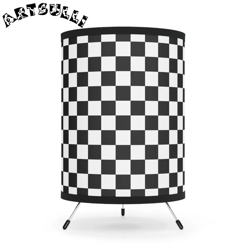 JAKKOUTTHEBXX Checkerboard Black and White Tripod Lamp with High-Res