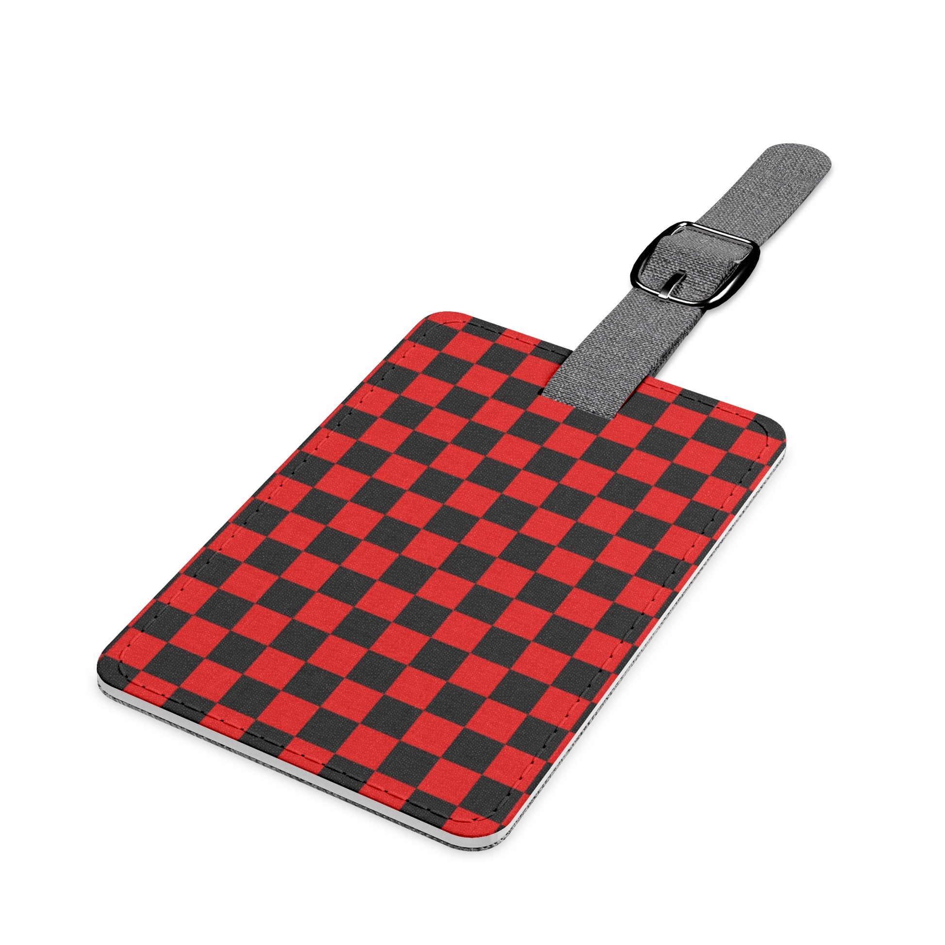 Checkerboard Red and Black Saffiano Polyester Luggage Tag, Rectangle, Artsulli - Art is Long, Life is Short, Accessories, , , , , , , 