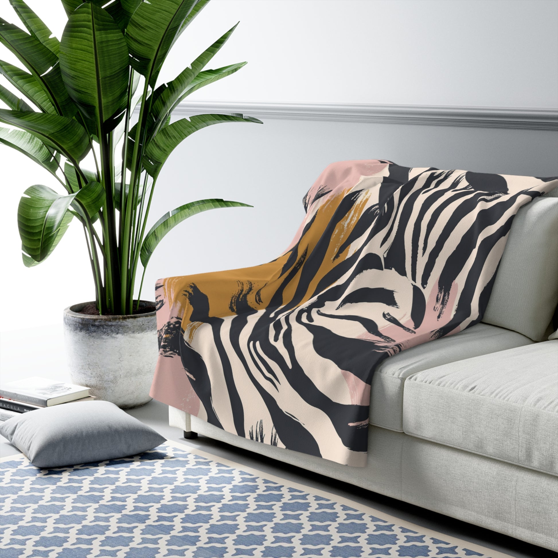 Zebra Brush Strokes Sherpa Fleece Blanket, Artsulli - Art is Long, Life is Short, Home Decor, , , , , , , 