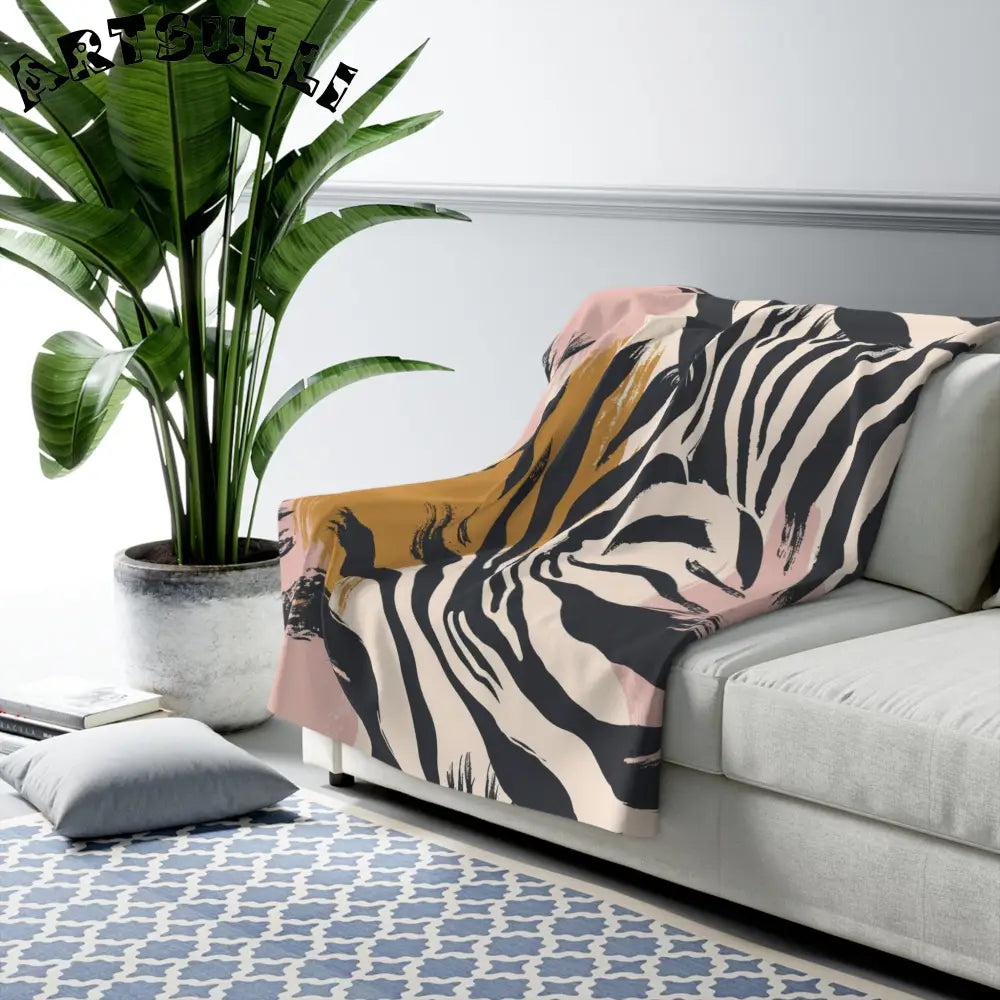 JAKKOUTTHEBXX Cozy Fleece Zebra Stripe Abstract Brushstroke Blanket 2025