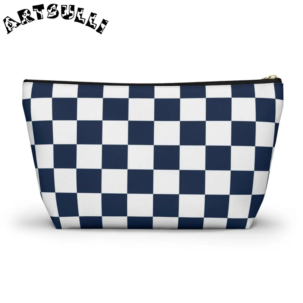 JAKKOUTTHEBXX Checkerboard White and Navy Blue Accessory Pouch w