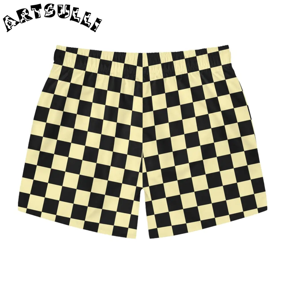 JAKKOUTTHEBXX Checkerboard II Black and Yellow Swim Trunks (AOP)