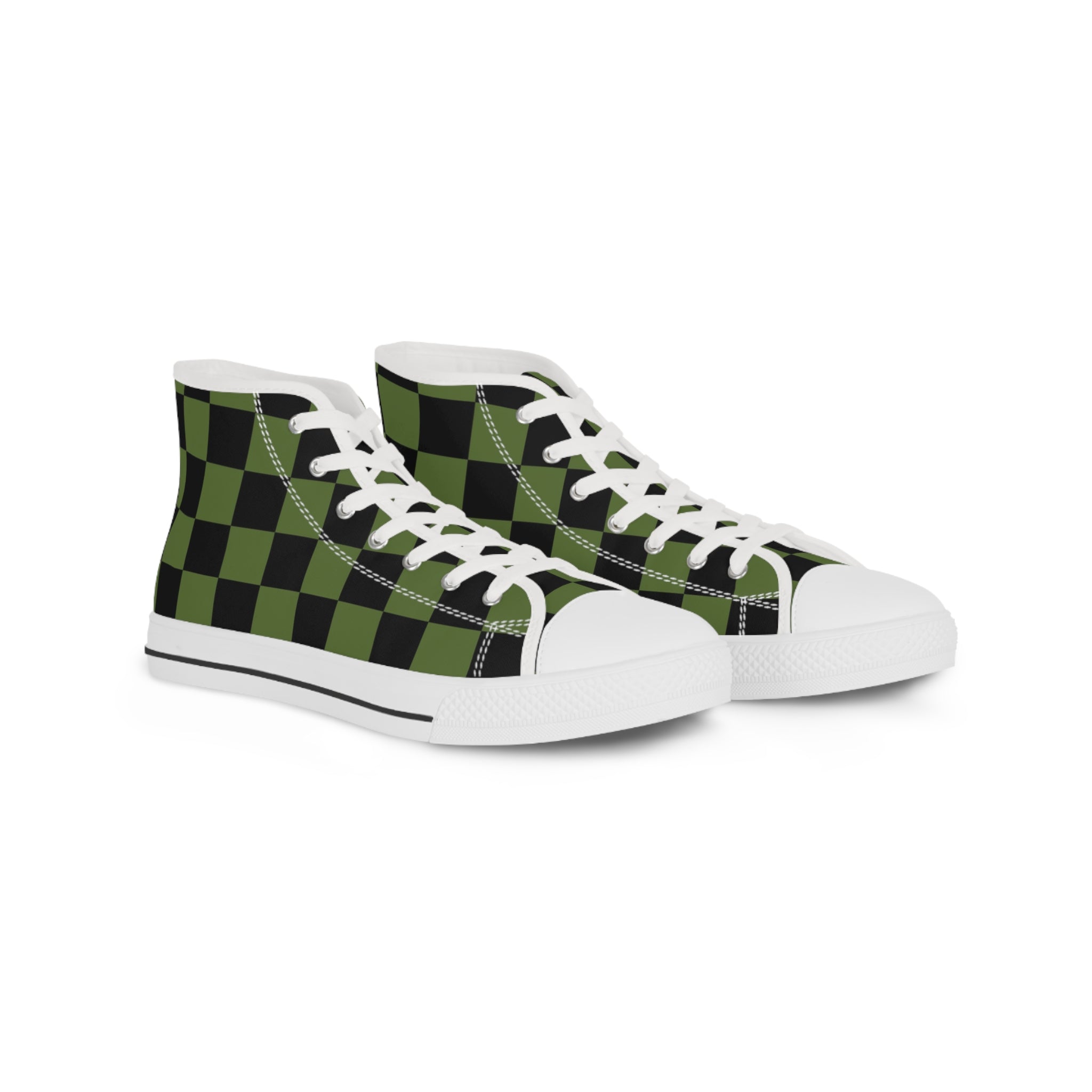 Checkerboard II Olive Green and Black Men's High Top Sneakers, Artsulli - Art is Long, Life is Short, Shoes, Size, US 5, Color, White sole, , , 13523964659322919268