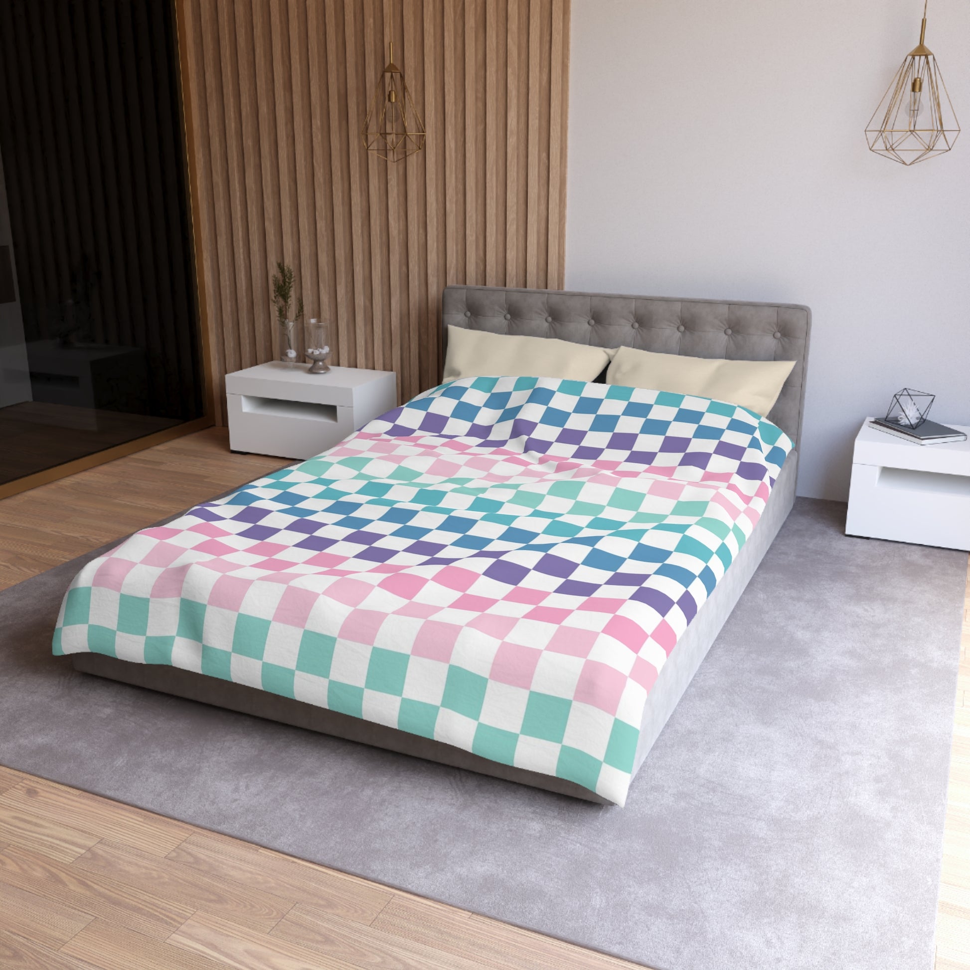 Vaporwave Rainbow  Checkerboard Multi-Color Microfiber Duvet Cover, Artsulli - Art is Long, Life is Short, Home Decor, , , , , , , 