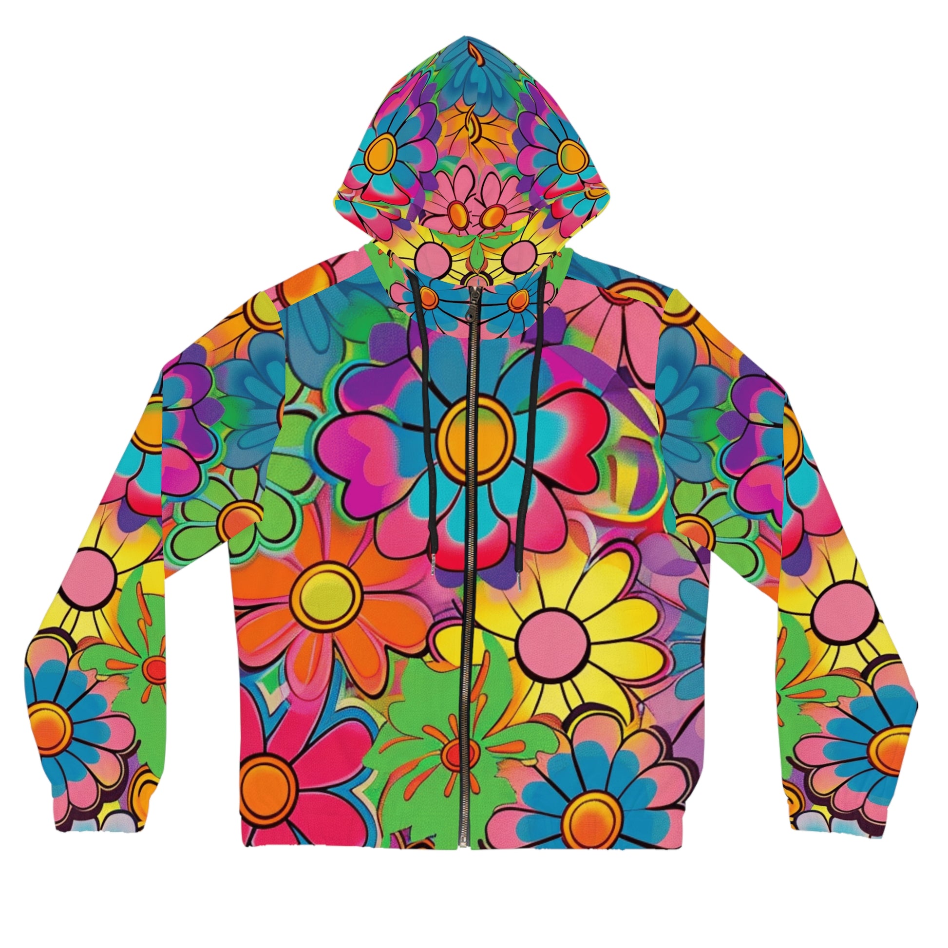 Chromatic Daisy Dream Women’s Full-Zip Hoodie (AOP), Artsulli - Art is Long, Life is Short, All Over Prints, Size, XS, Color, Black, , , 19435969687258216788