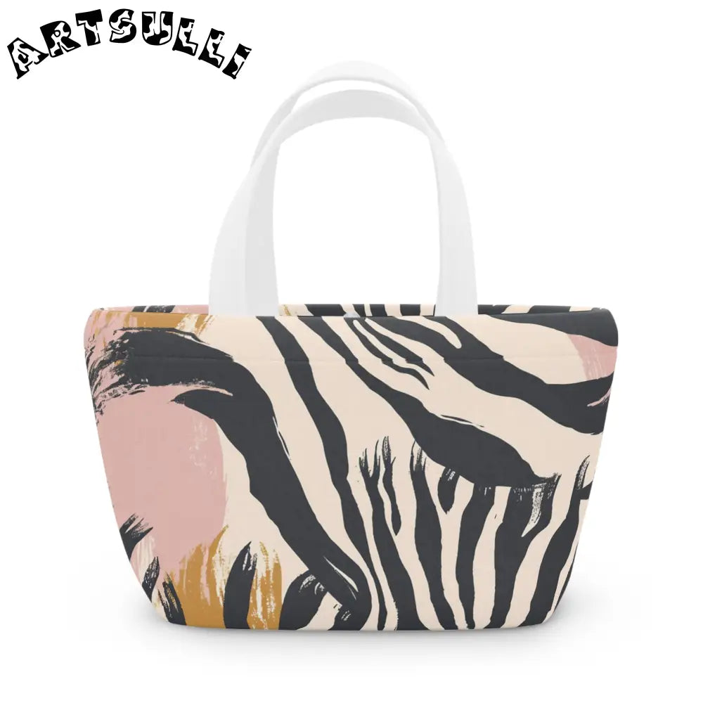 JAKKOUTTHEBXX Zebra Print Lunch Bag Tote with Pink and Yellow