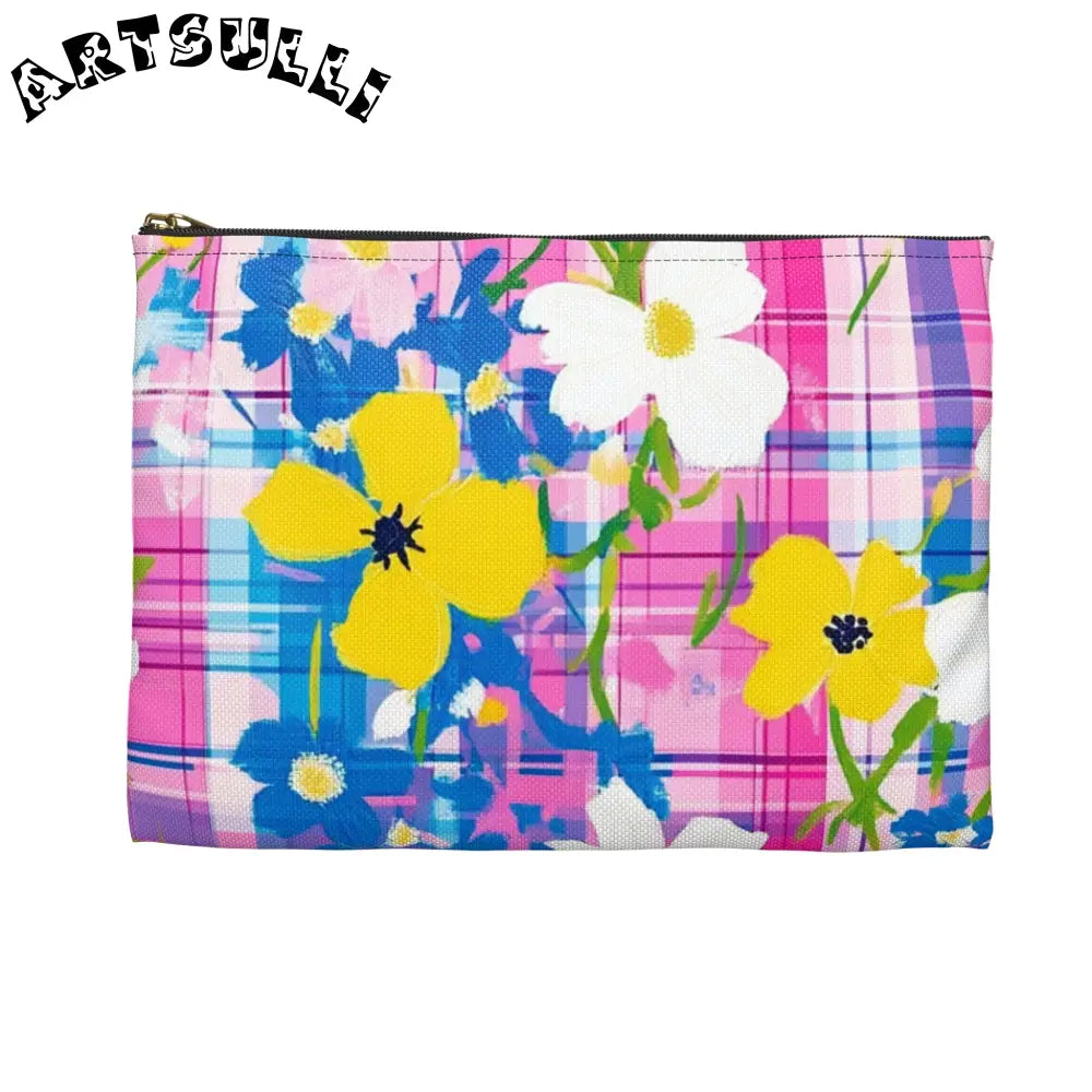 JAKKOUTTHEBXX Plaid Garden Pink and Purple Accessory Pouch