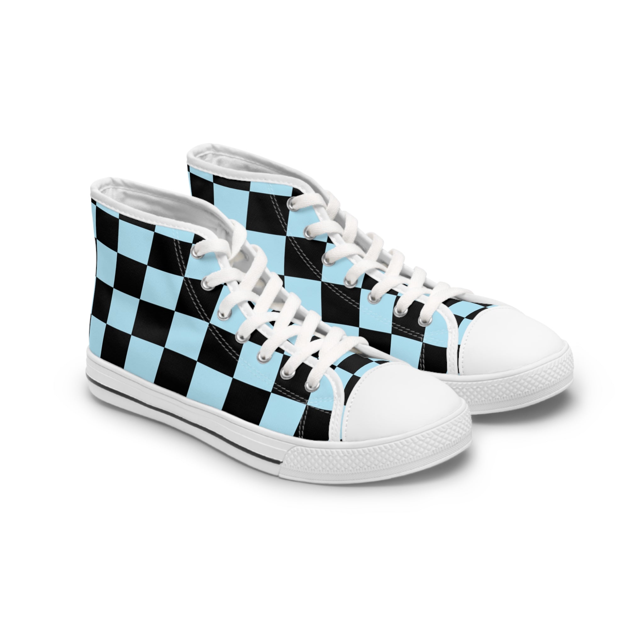 Checkerboard Black and Blue Women's High Top Sneakers, Artsulli - Art is Long, Life is Short, Shoes, Size, US 5.5, Color, White sole, , , 73807354641473430278